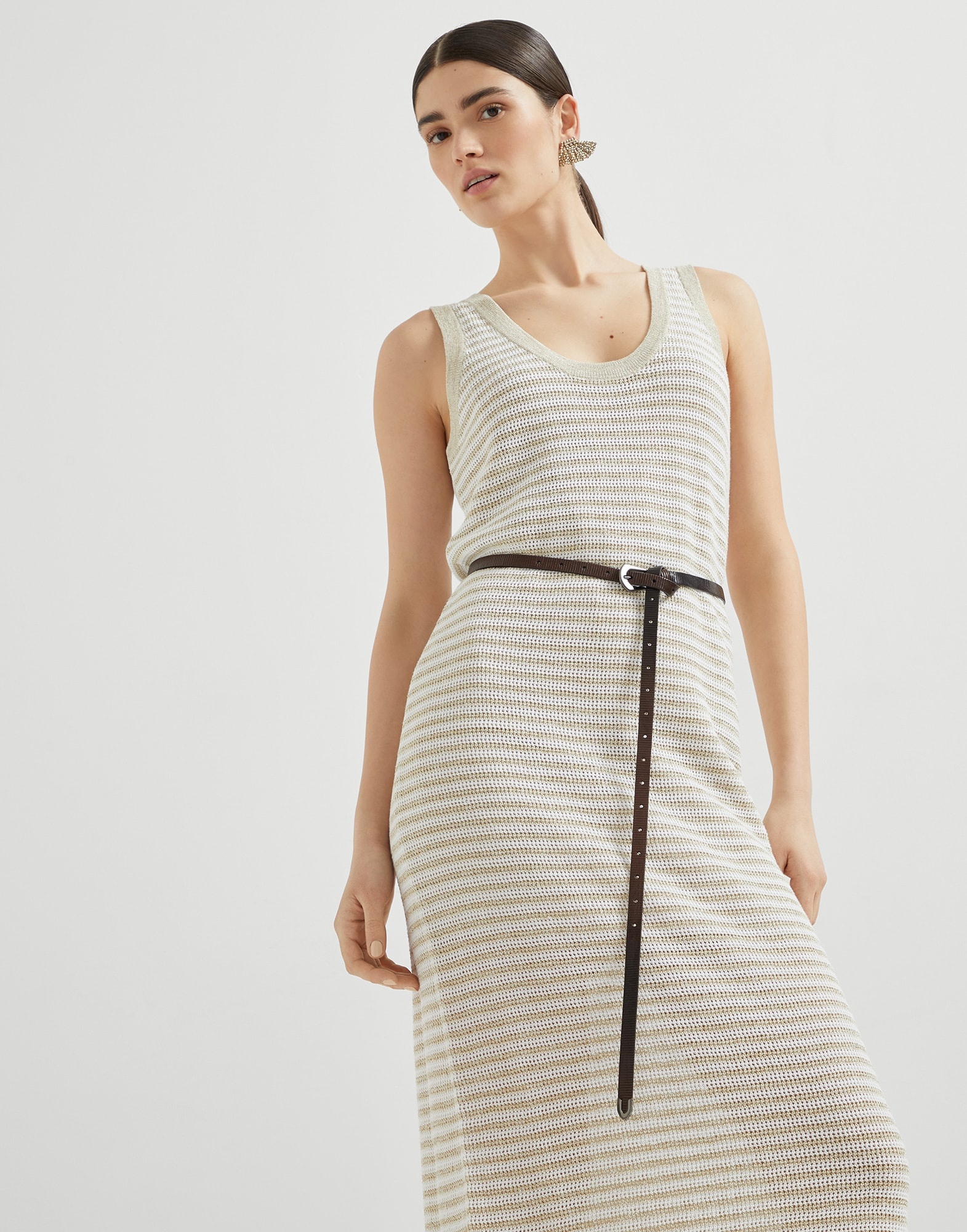 Sparkling striped linen and cotton knit dress - 4