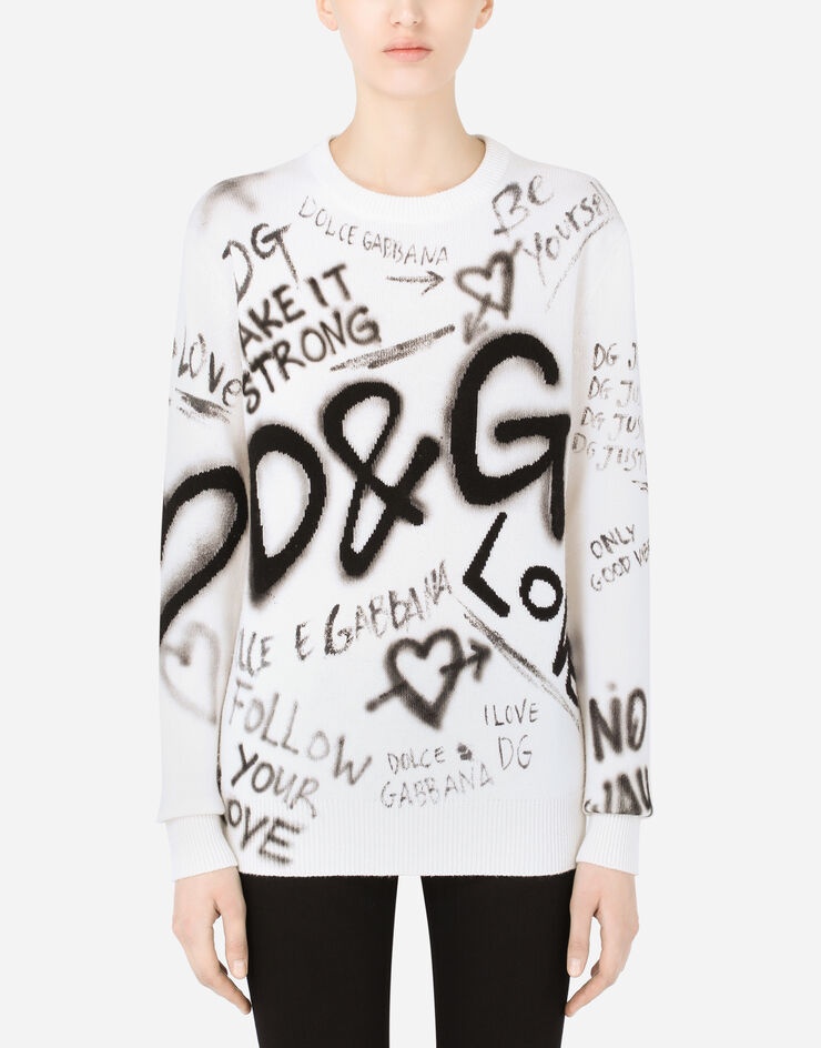 Wool sweater with DG graffiti intarsia - 1