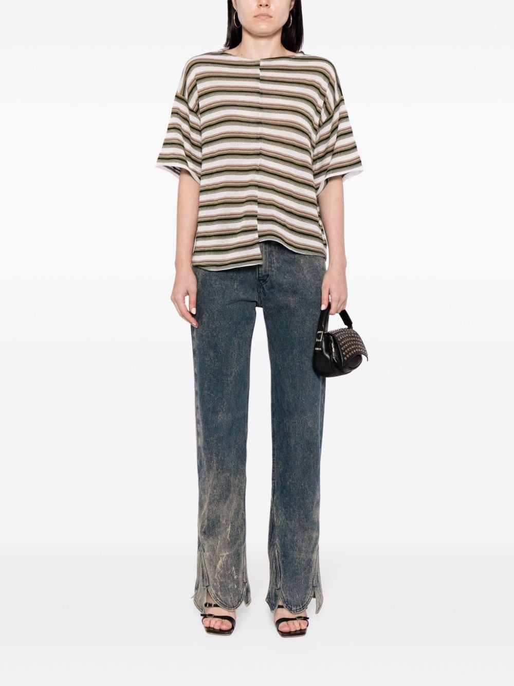 patchwork striped T-shirt - 2