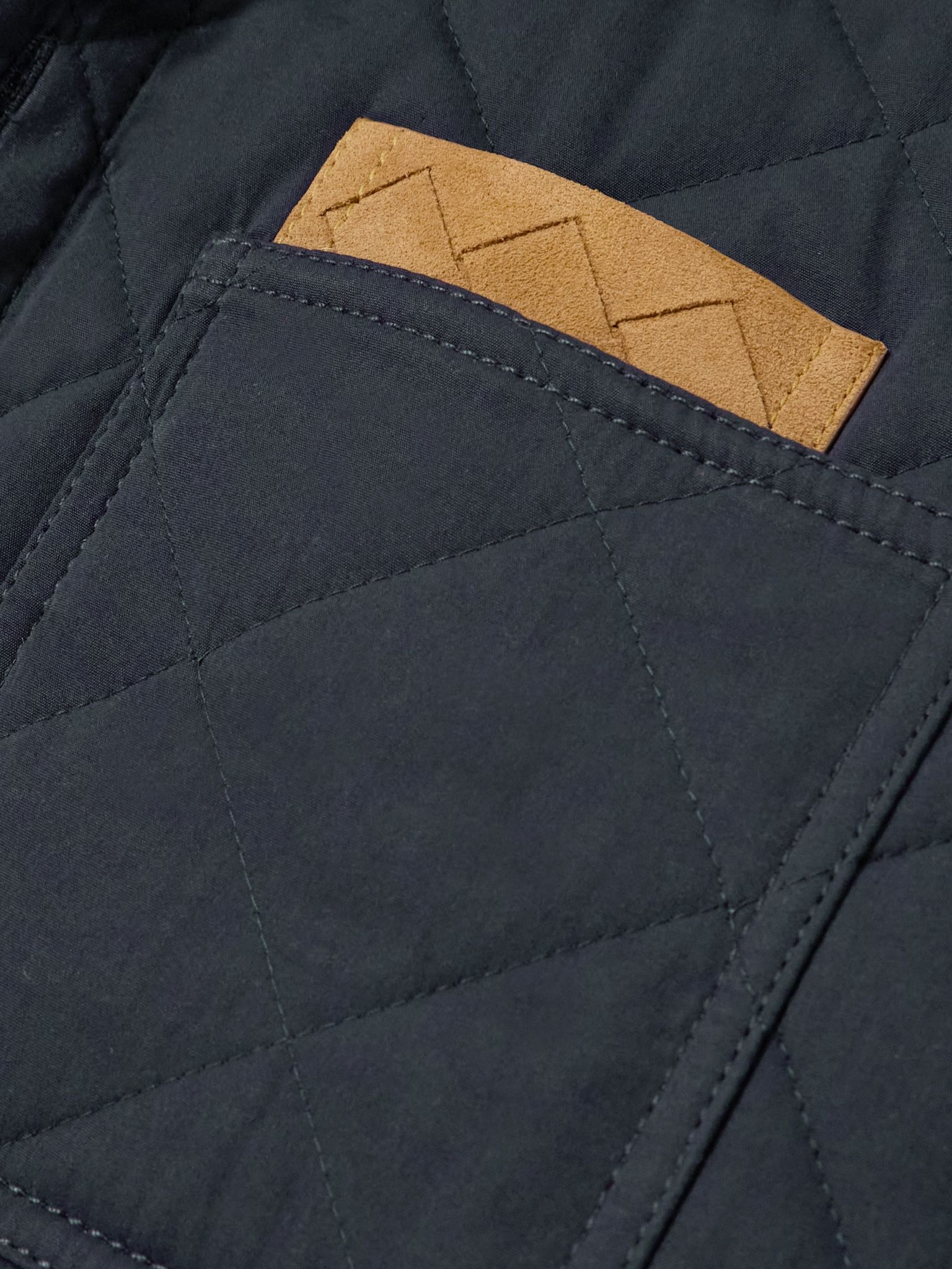 Suede-trimmed quilted cotton-blend shell jacket Blue - 5