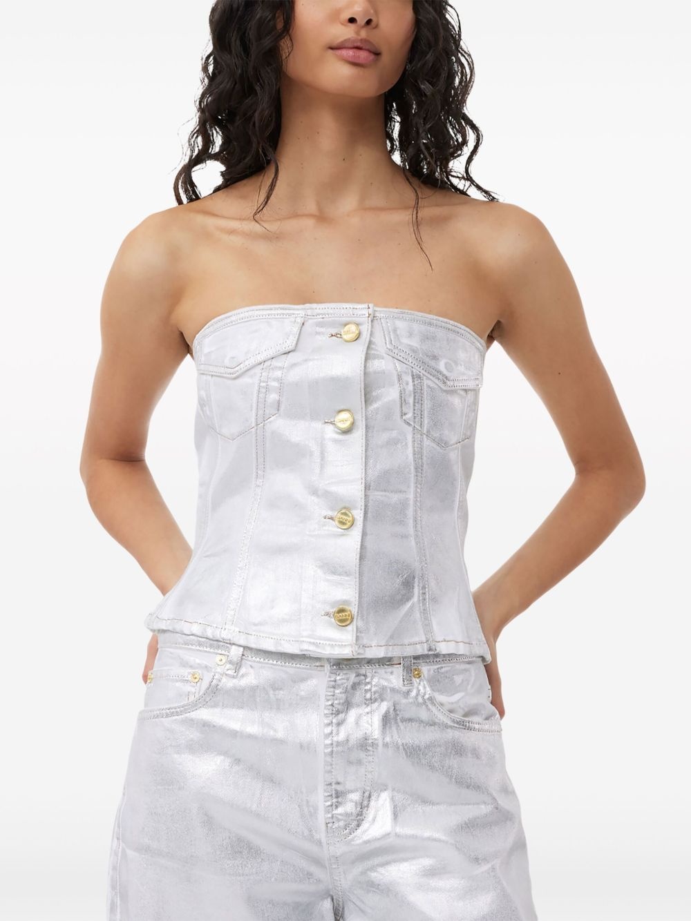 metallic-finish organic-cotton tapared jeans - 5