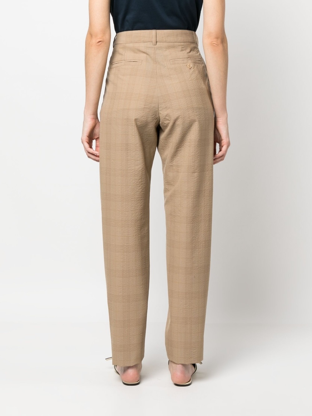 check-print high-waisted trousers - 4