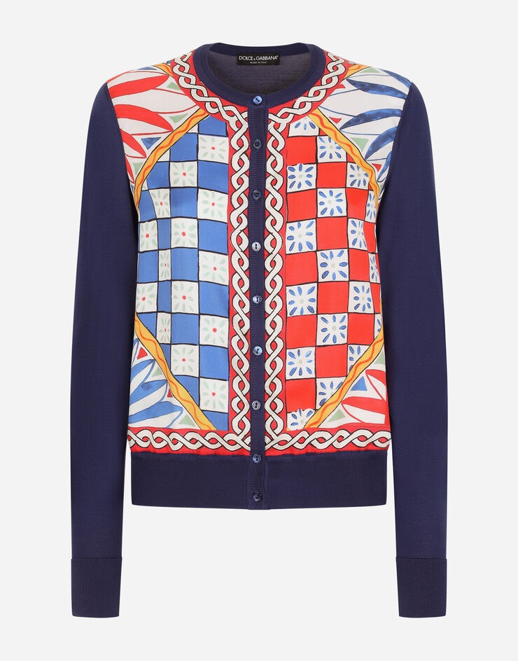 Carretto-print silk and twill cardigan - 3