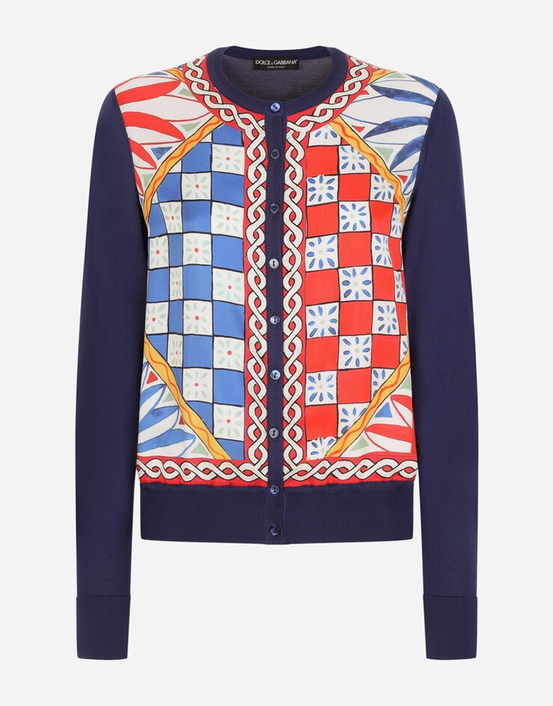 Carretto-print silk and twill cardigan 3