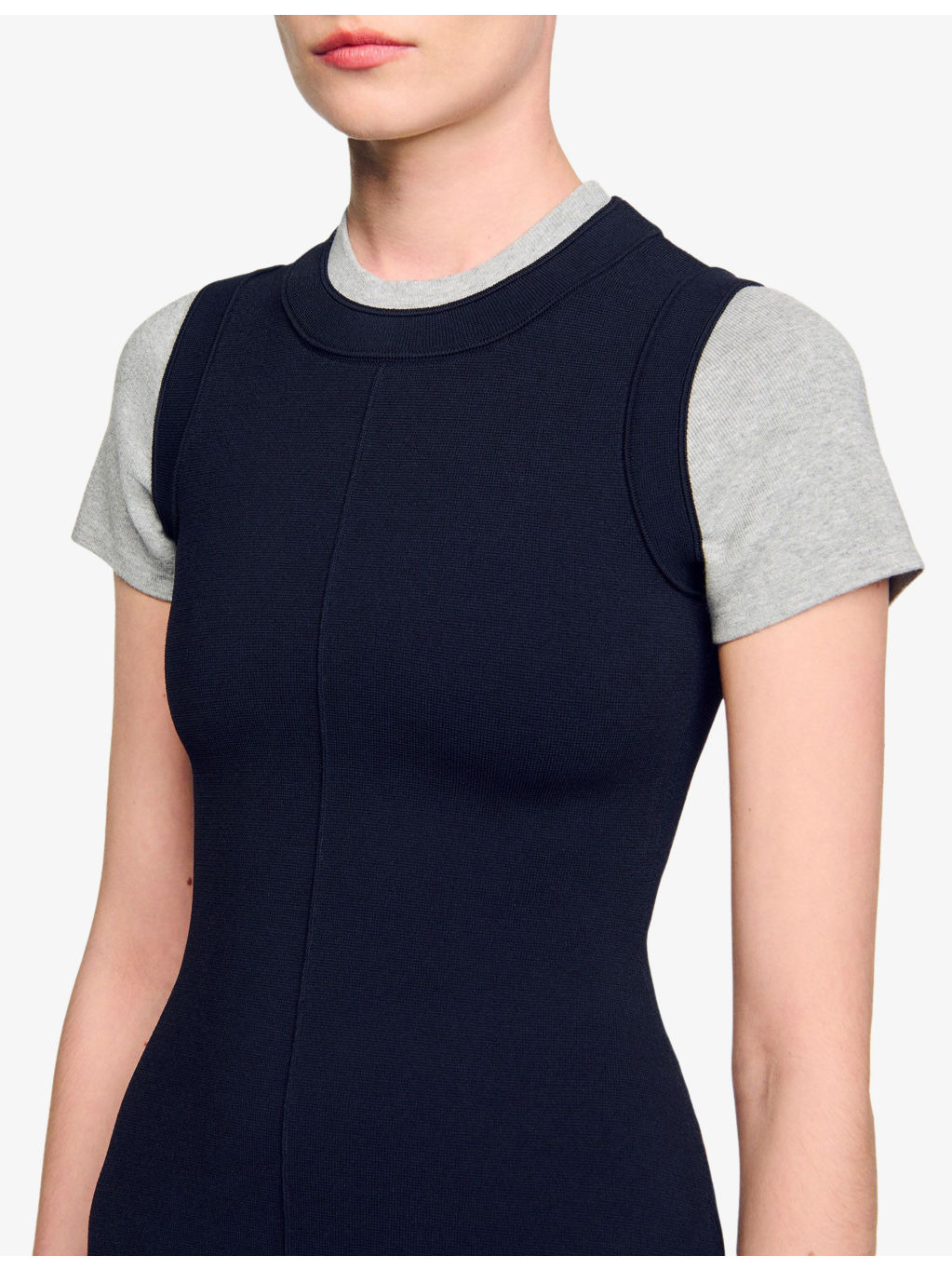Round-Neck Short-Sleeve Stretch-Knit Mini Dress - 5
