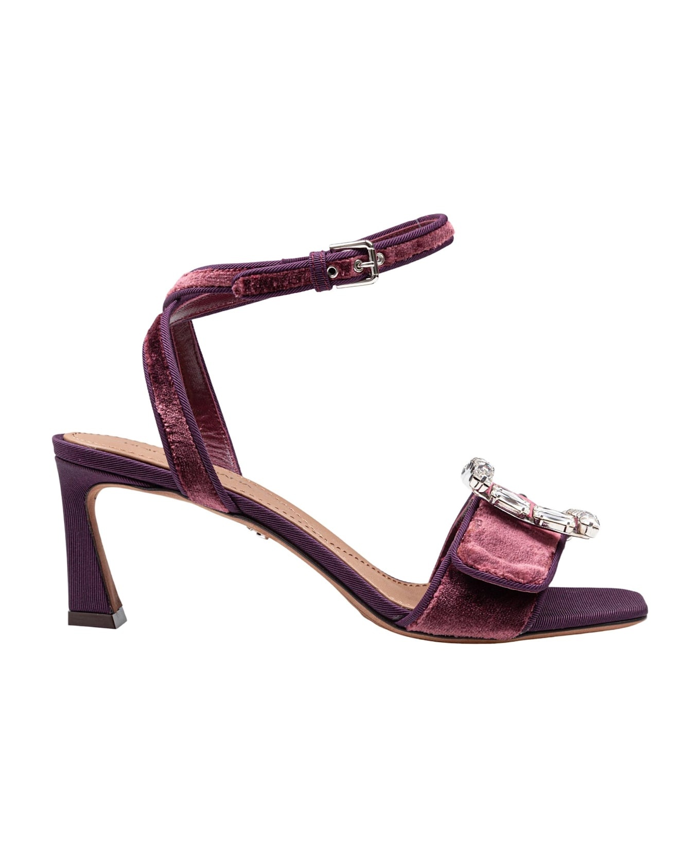Velvet Sandal In Vinacca Color With Buckle With Stones - 3