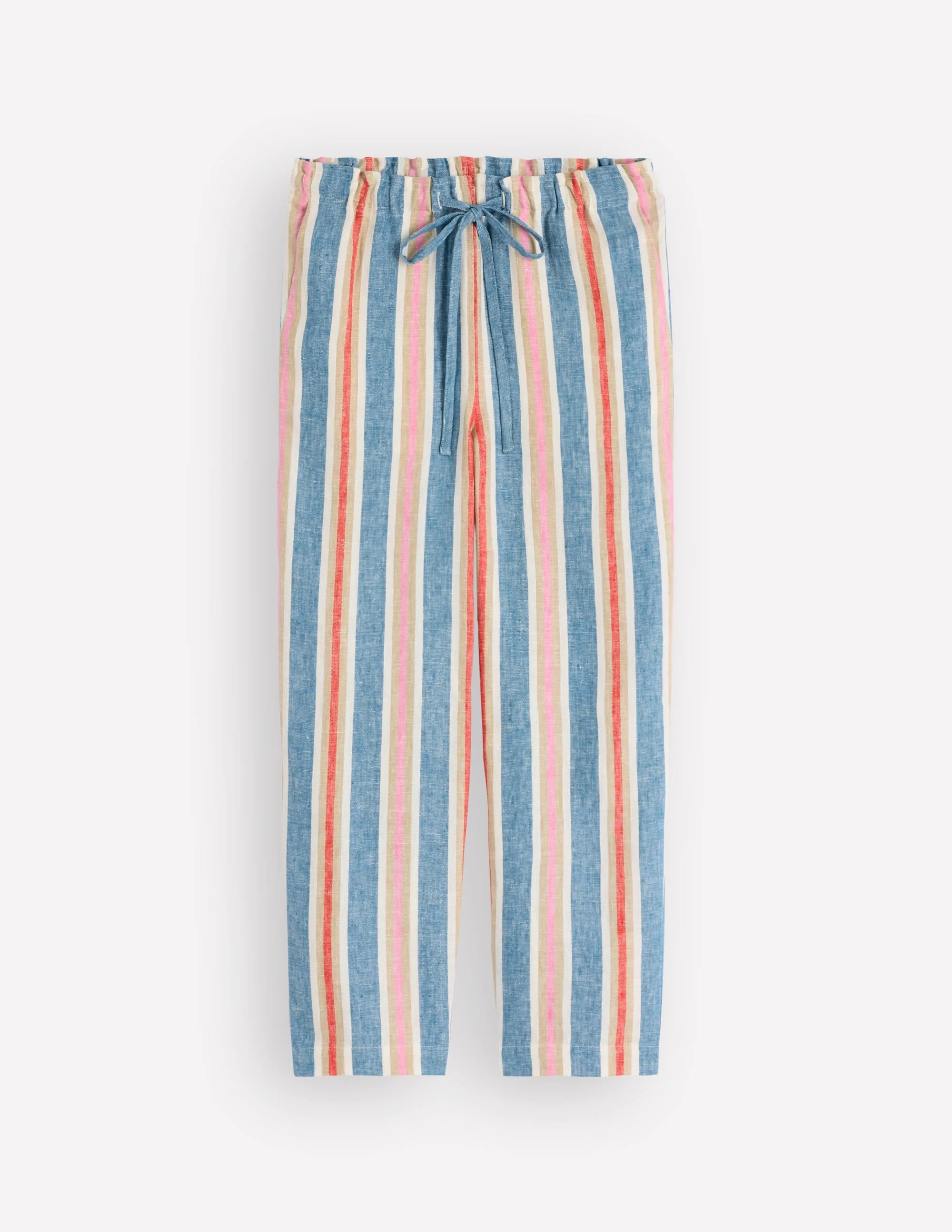 Islington Linen Crop Pants-Faience and Rose Multistripe - 1