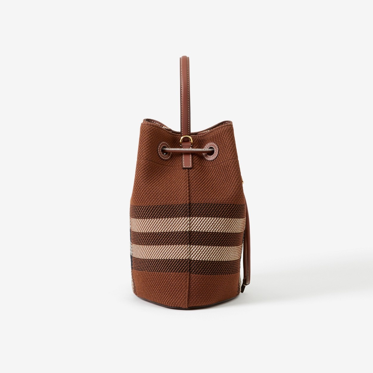 Small Knitted Check and Leather TB Bucket Bag - 2