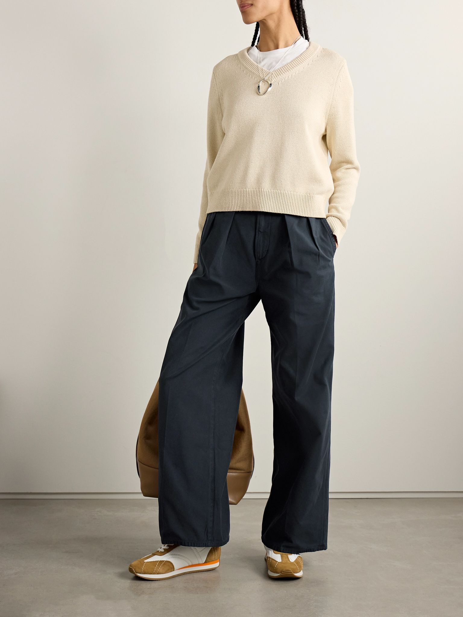 Petra pleated cotton wide-leg pants Navy - 2