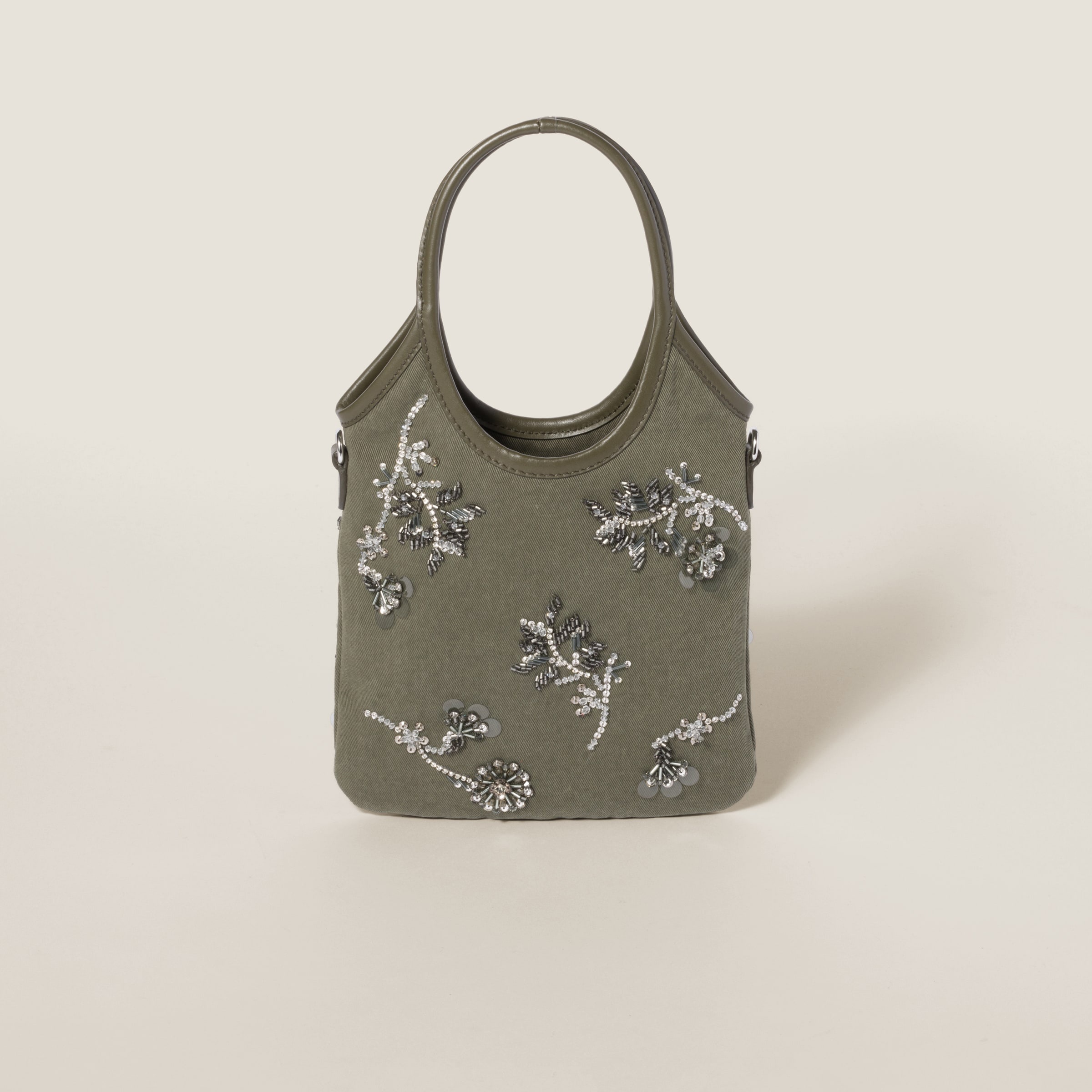 ハンドバッグ MIU MIU 5BA281_2CU8_F0244 IVY EMBROIDERED GABARDINE BAG Olive Green Ivy Embroidered Gabardine Bag | Miu Miu