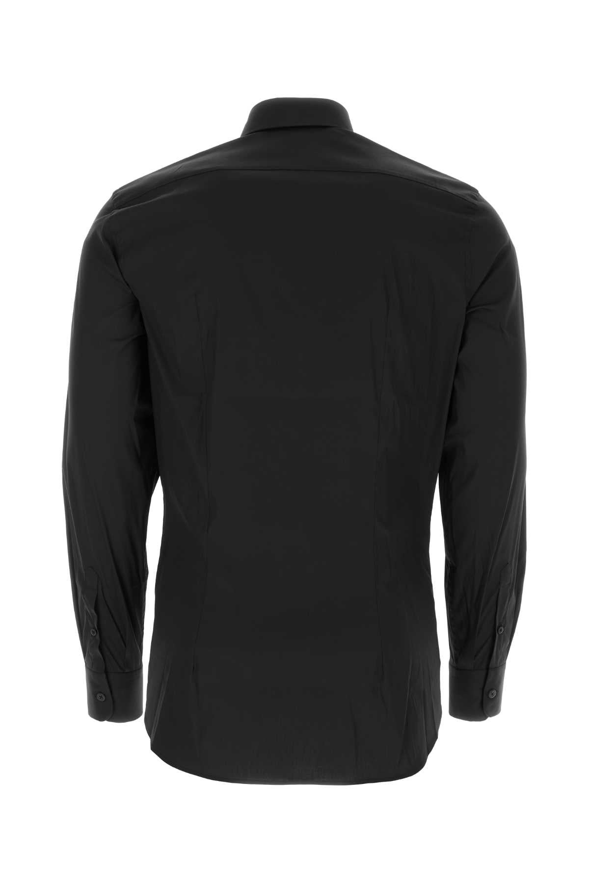 Prada Men Black Stretch Poplin Shirt - 2