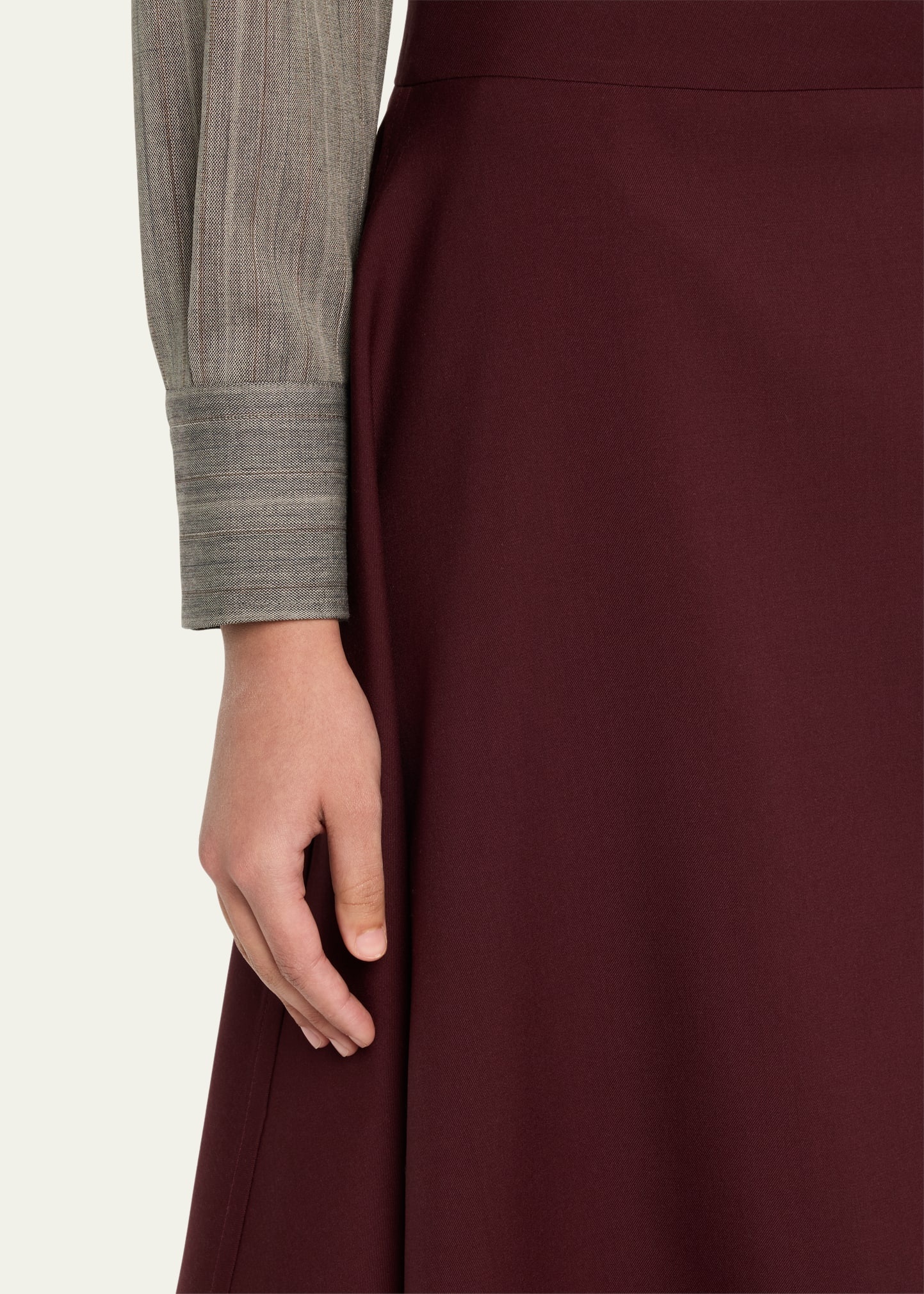 Asymmetric Light Sartorial Wool Midi Skirt - 5