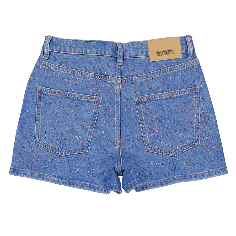 Rotate Ladies Light Blue Denim Rhinestone Denim Shorts - 6