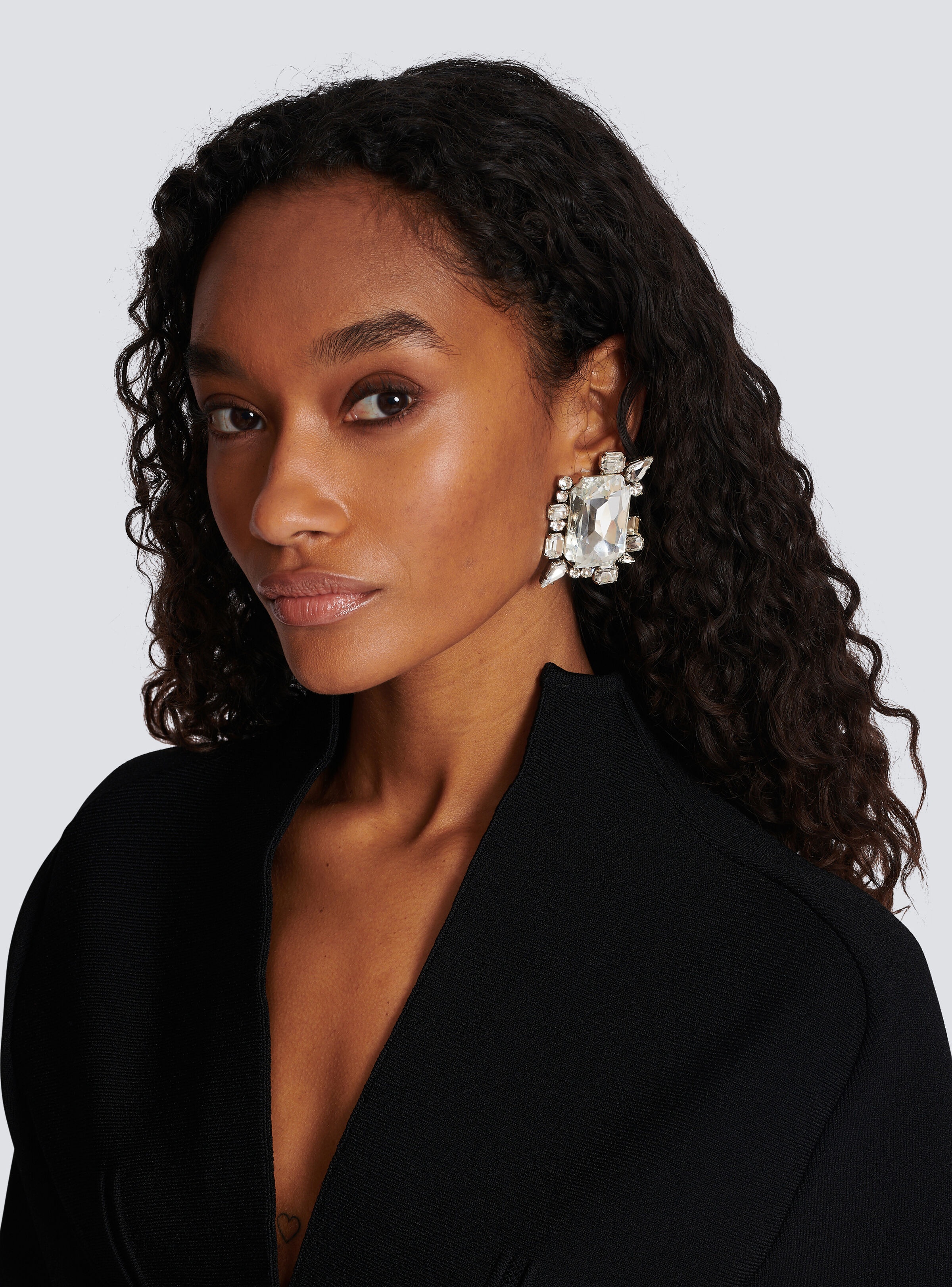 Large paved crystal earrings - 3