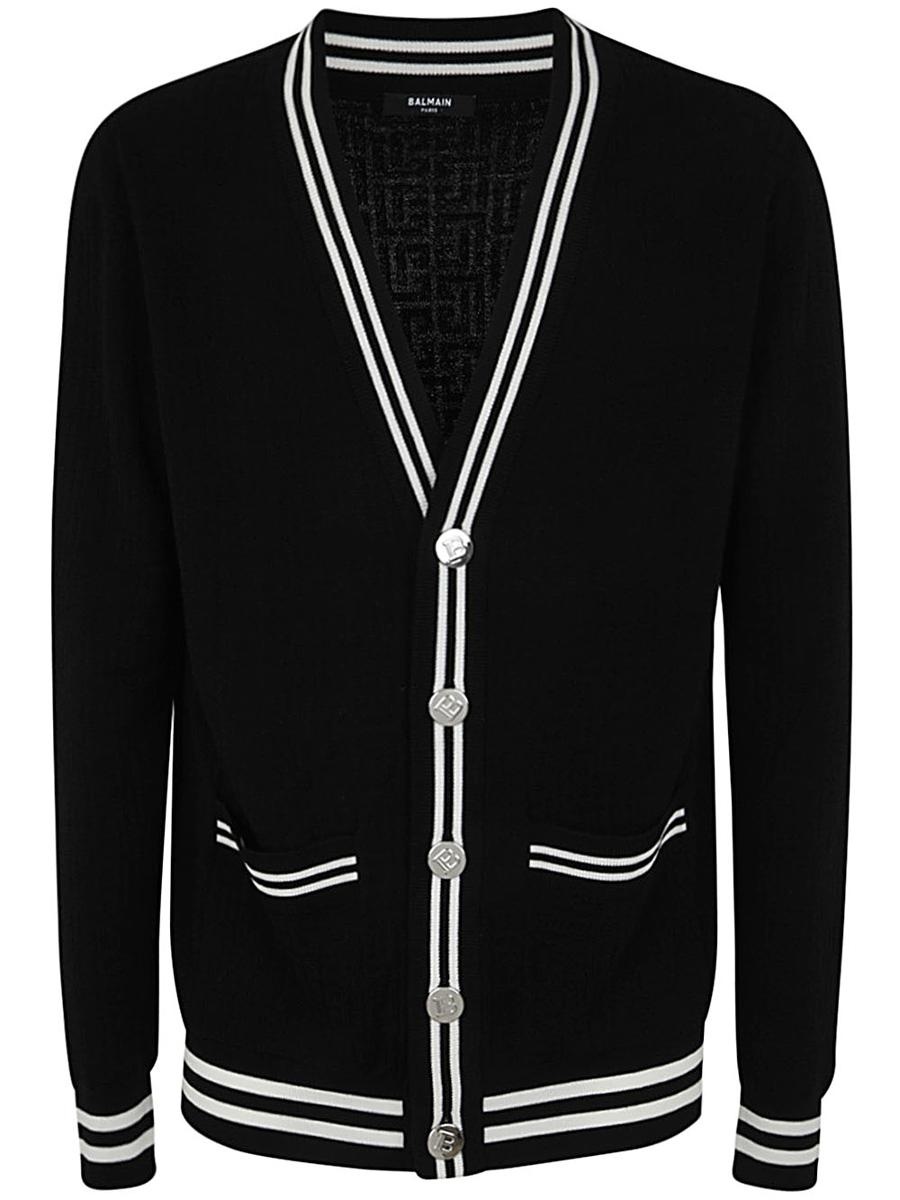 BALMAIN MONOGRAM JACQUARD WOOL CARDIGAN CLOTHING - 1