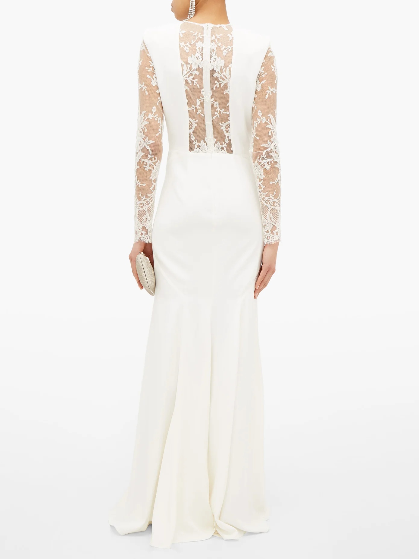 Lace-trimmed leaf-crepe gown - 5