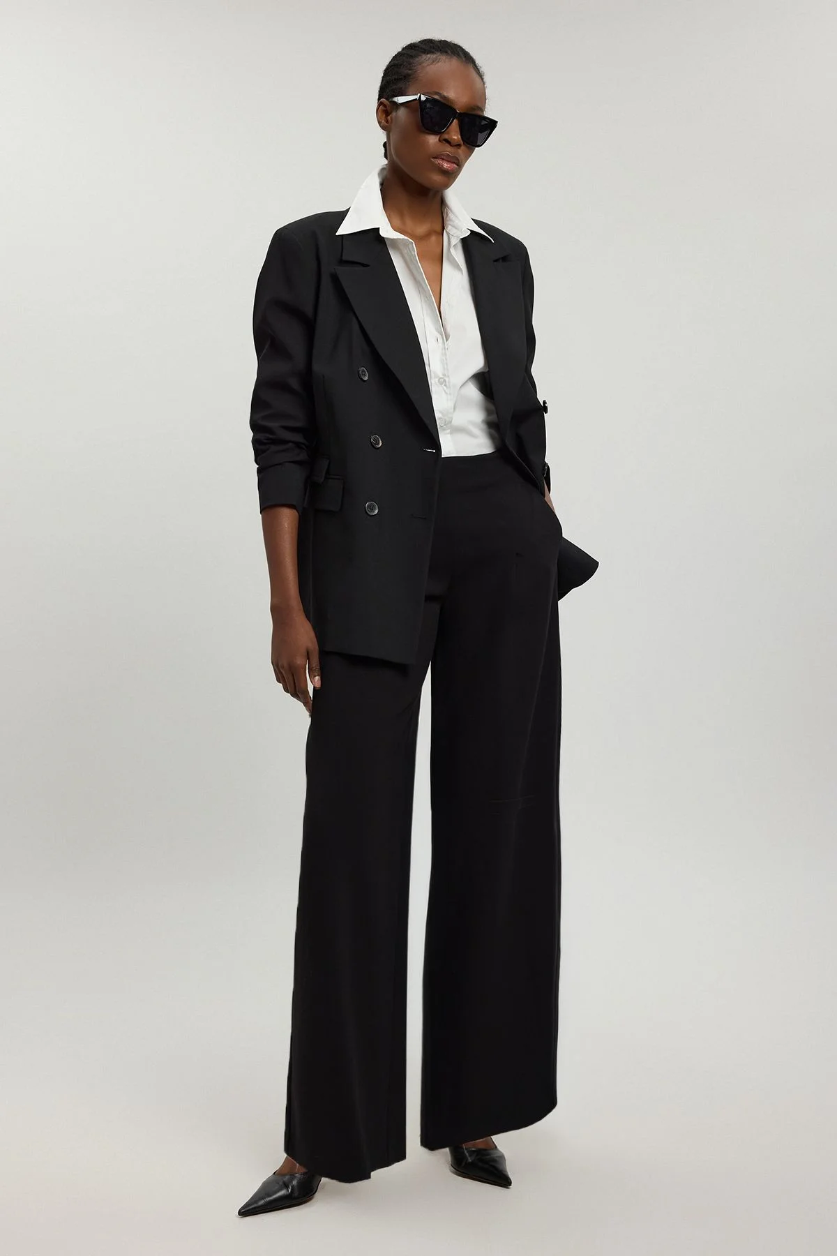 Petite Compact Stretch Essential Wide Leg Tailored Trouser - 1