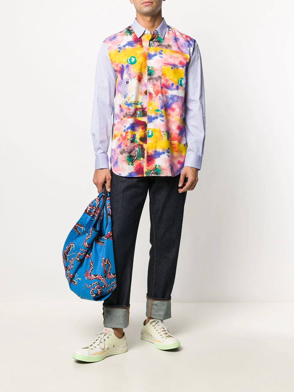 abstract-print panelled shirt - 2