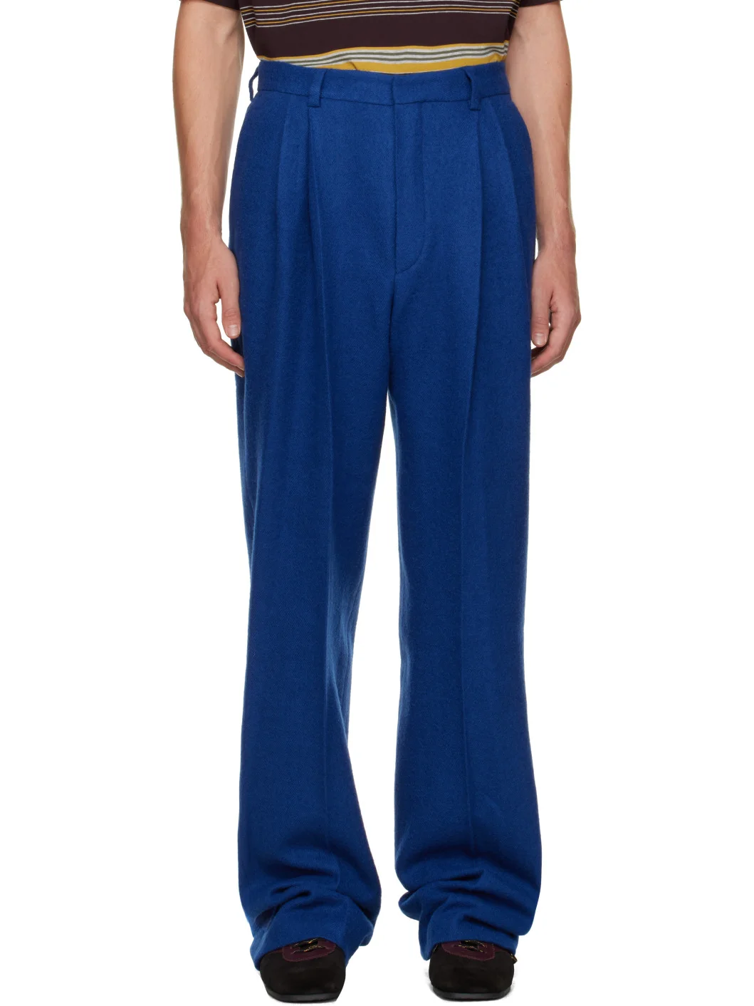 Blue Pleated Wool Trousers - 1