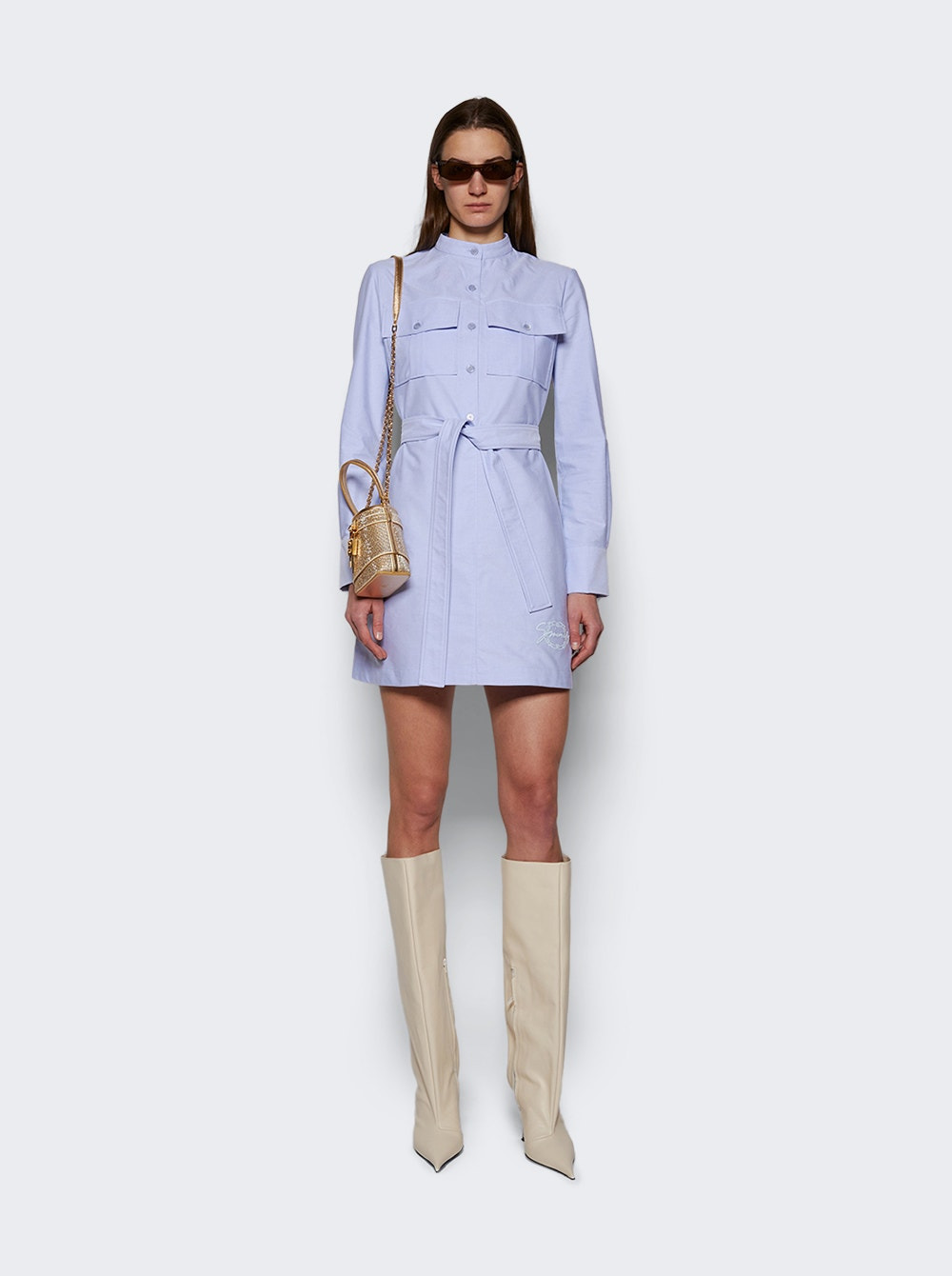 Military Dress With Back Embroidery Baby Blue - 2
