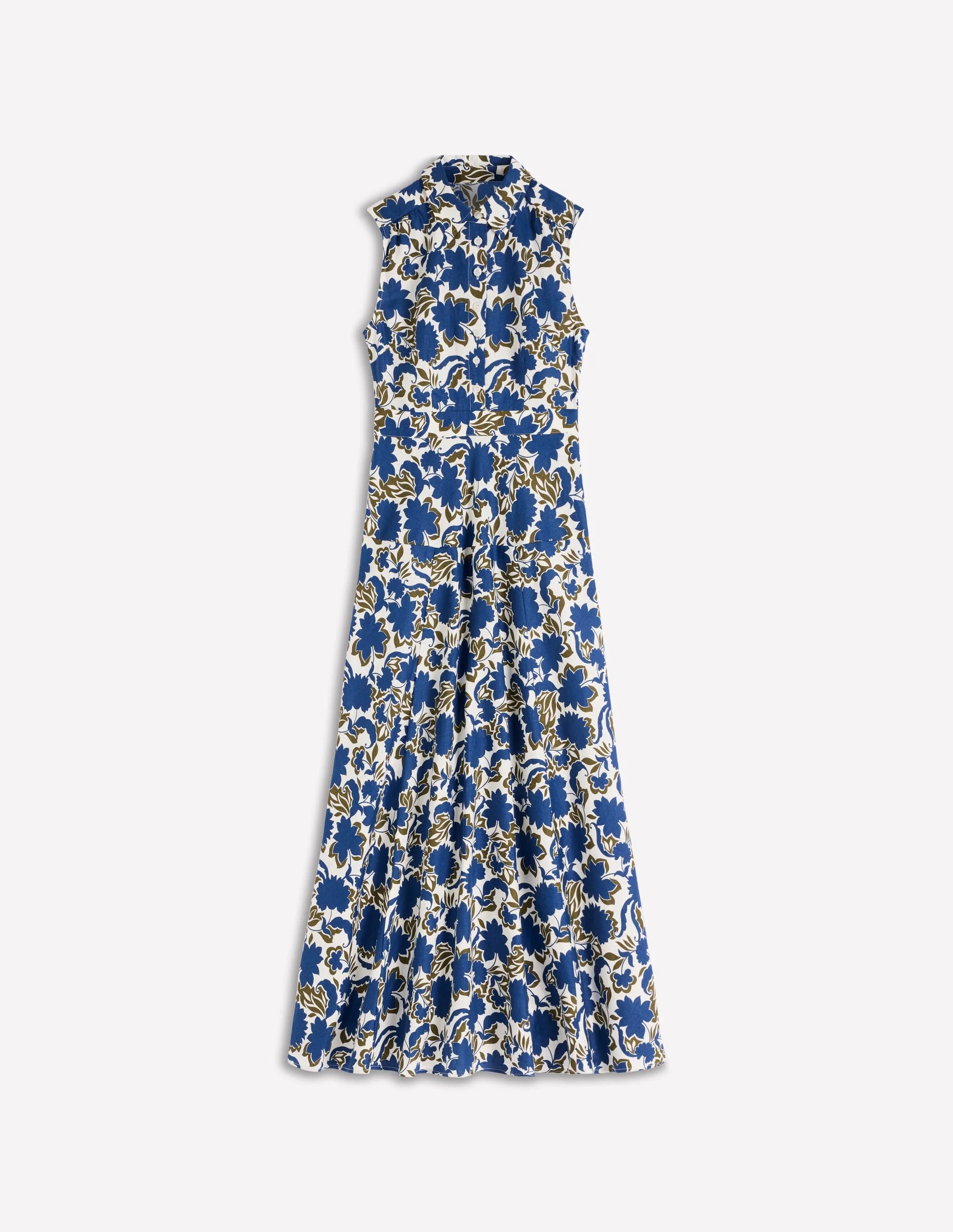 Erma Drop Waist Linen Dress-Blue Shadow Blossom - 1