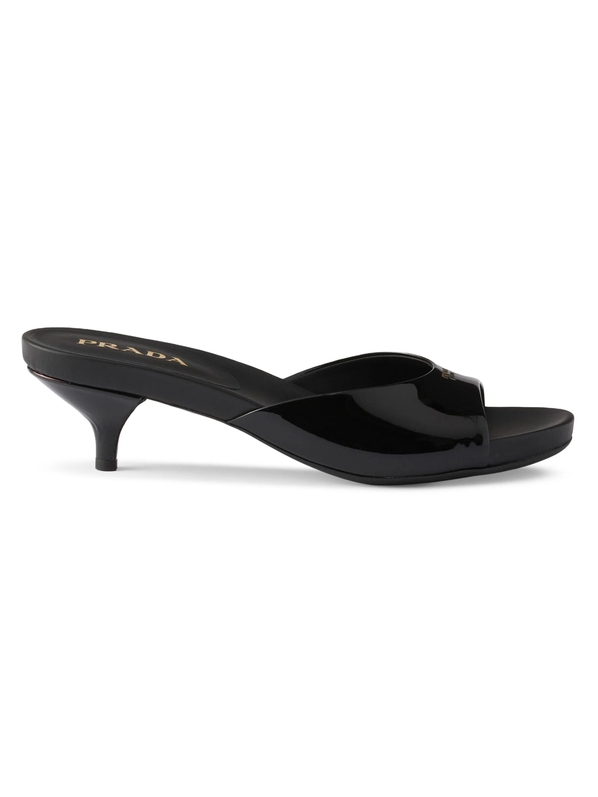 Prada Women's Patent Leather Kitten Heel Sandals - Black