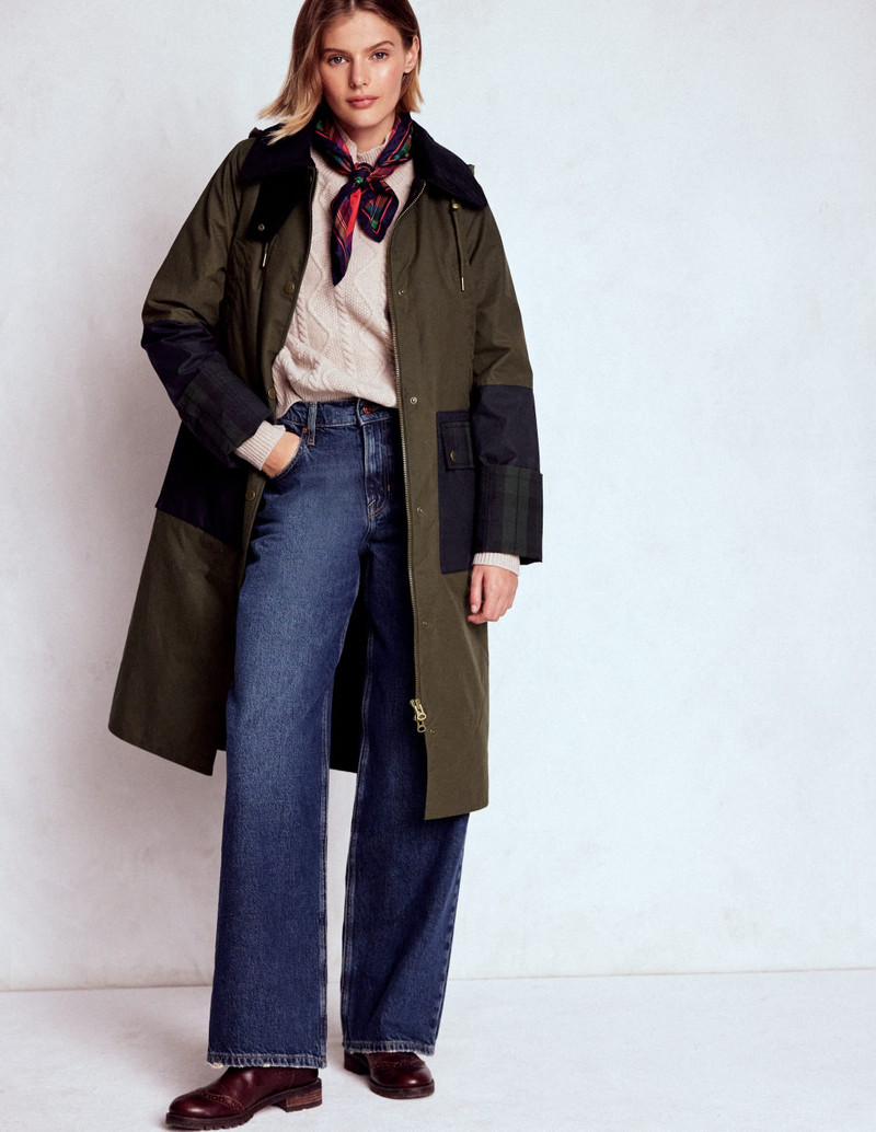 Longline Wax Coat-Navy Khaki Colourblock 5