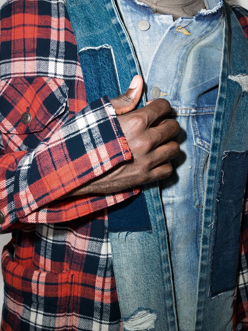 plaid flannel and denim cardigan - 4