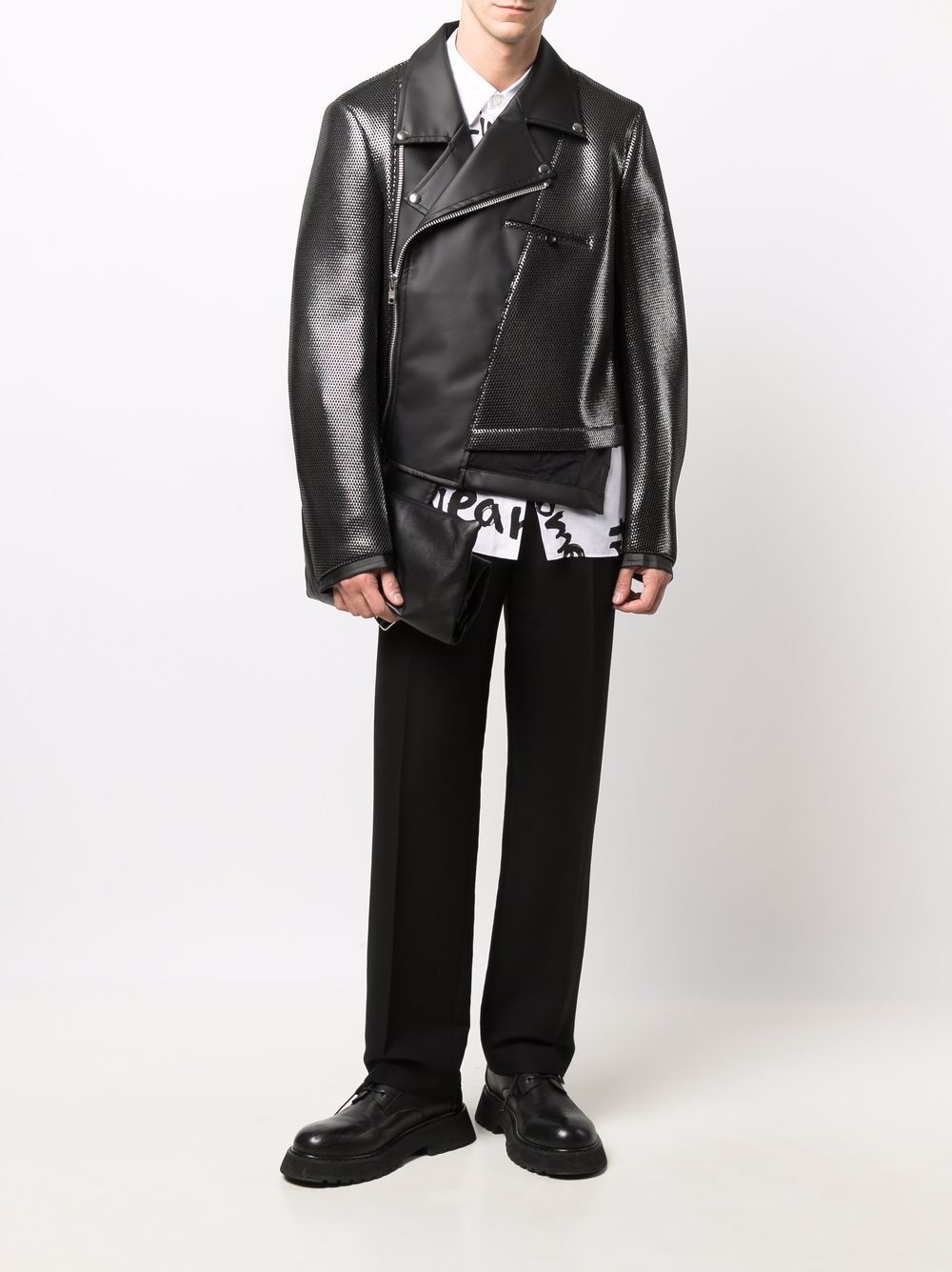 contrasting panel biker jacket - 2