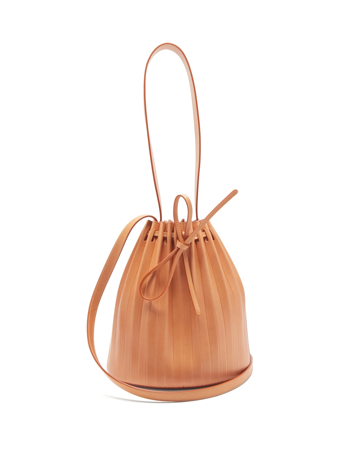 Pleated mini leather bucket bag - 1