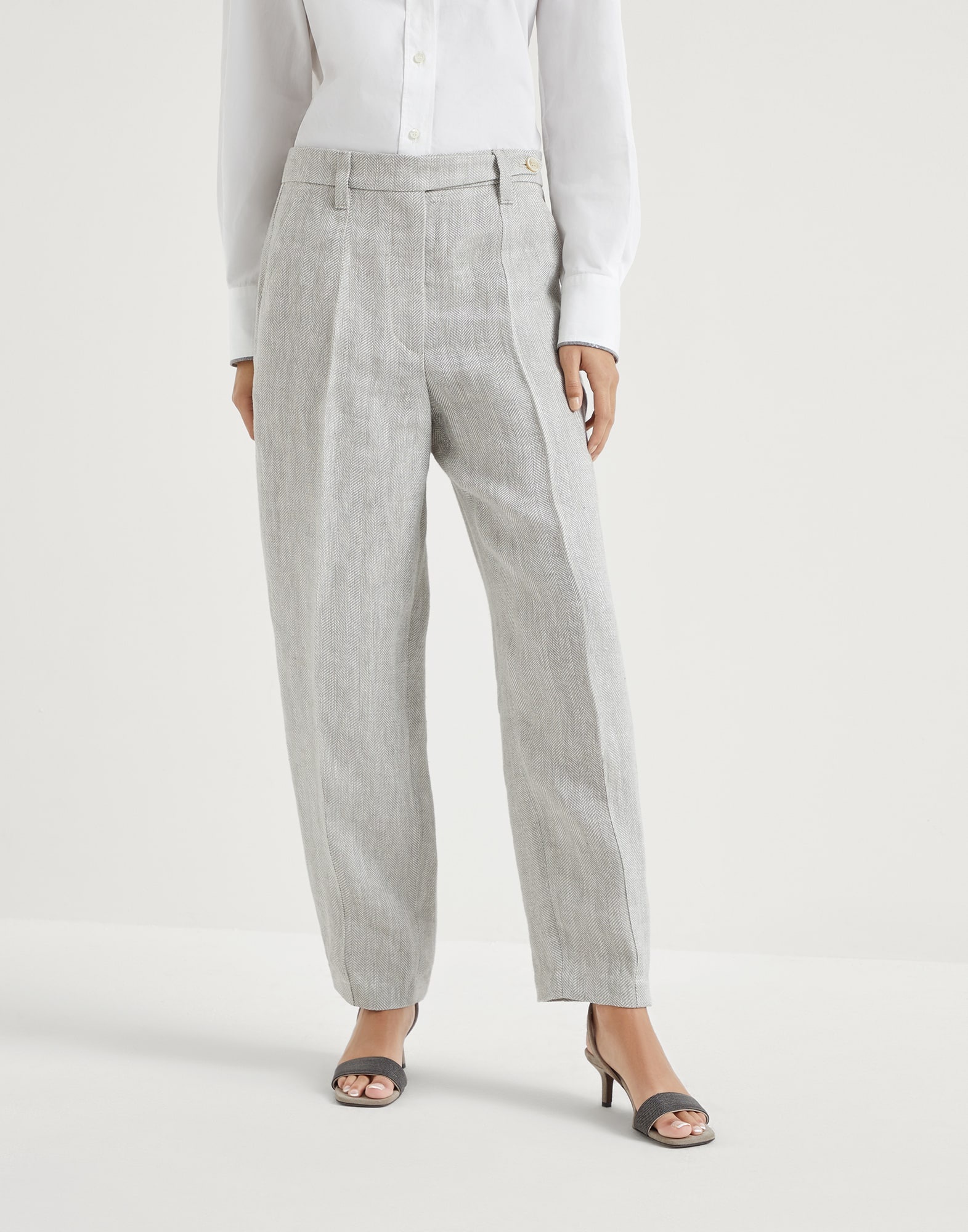 Irish linen chevron curved trousers - 1