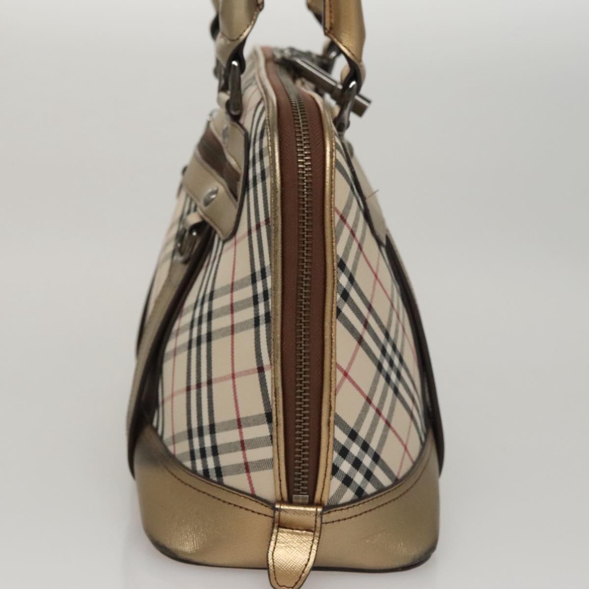 Burberry Nova Check Hand Bag Canvas Leather Beige Gold - 3