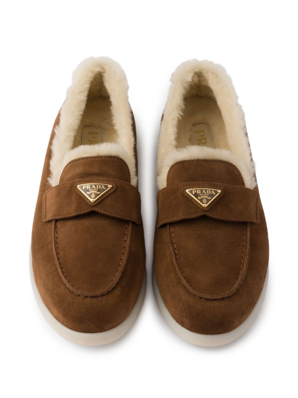 triangle-logo shearling loafers - 4