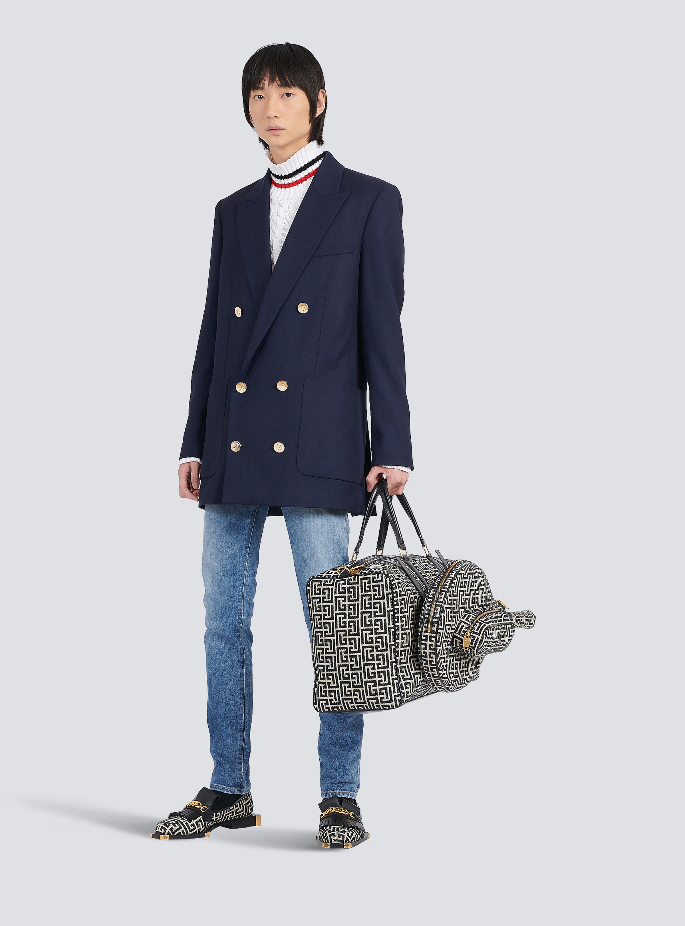 Twill blazer with double-breasted silver-tone buttoned fastening - 2