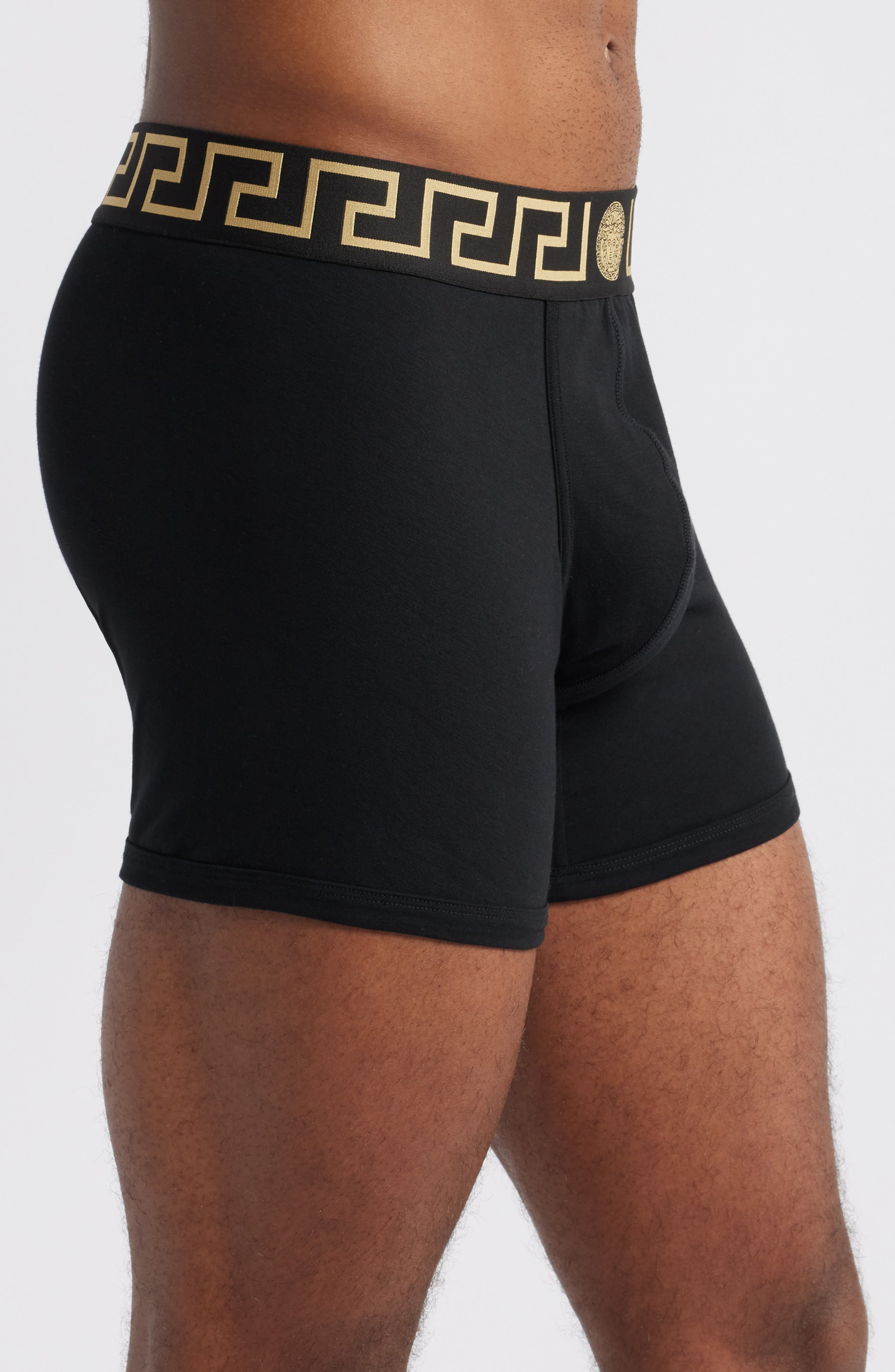 Versace Greek Key Jersey Boxer Briefs in Black Gold Greek Key at Nordstrom - 3