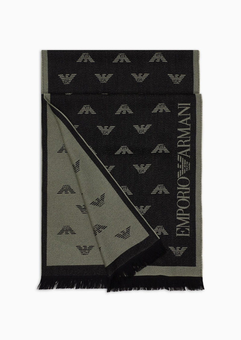 Wool scarf with all-over jacquard eagle 1