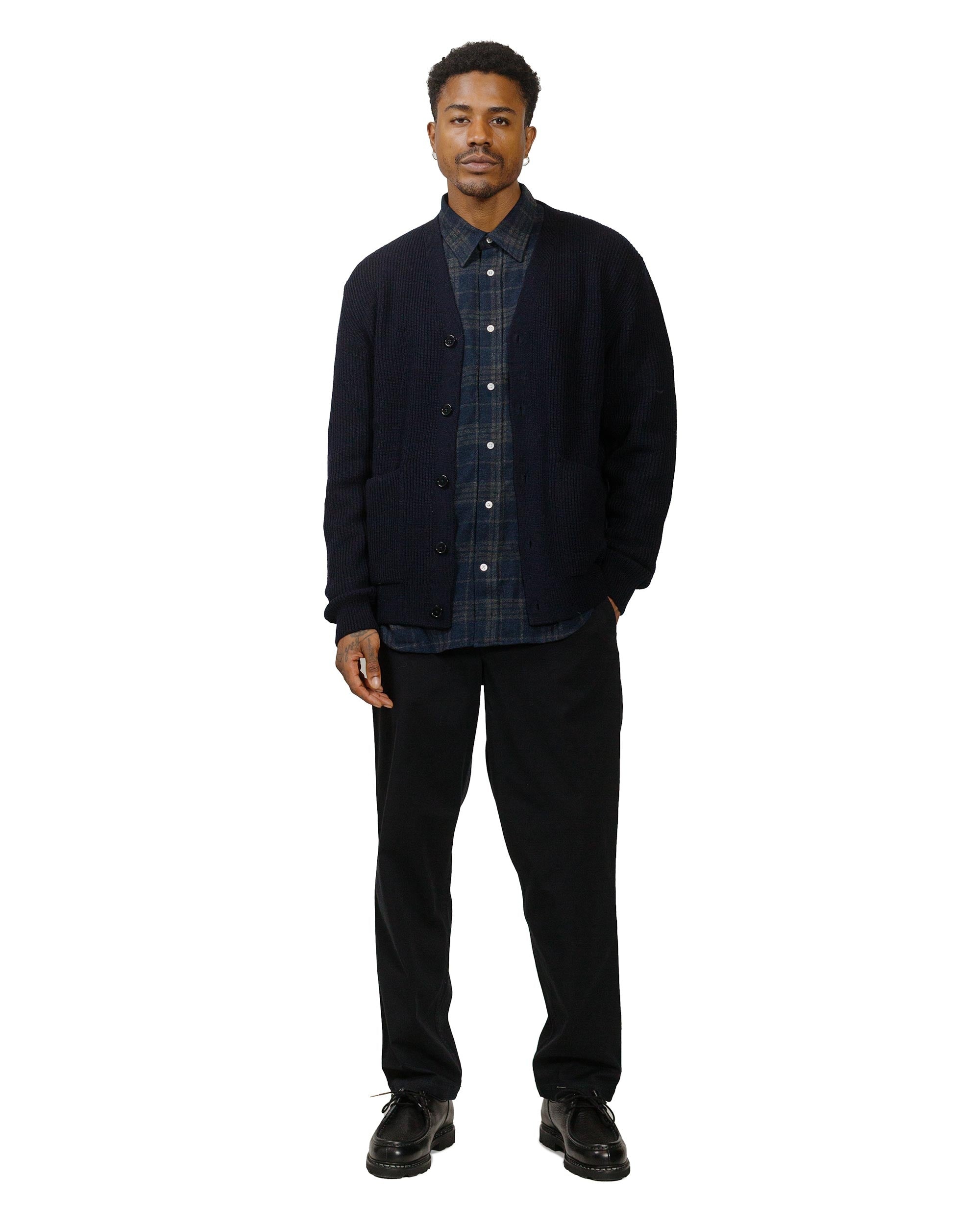 Loki Wool Cotton Rib Cardigan Dark Navy - 4
