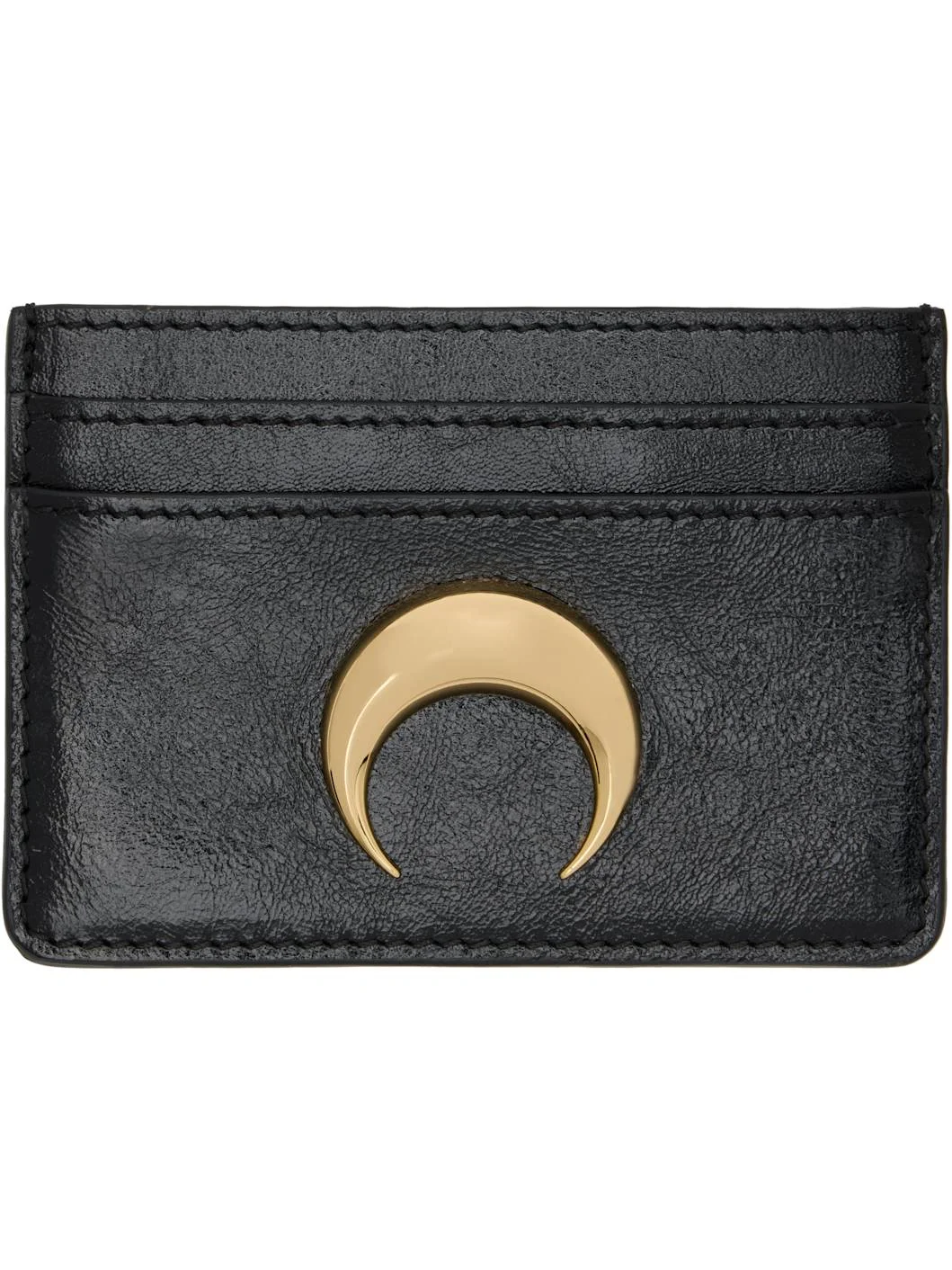 Black Smooth Leather Moon Charm Card Holder - 1