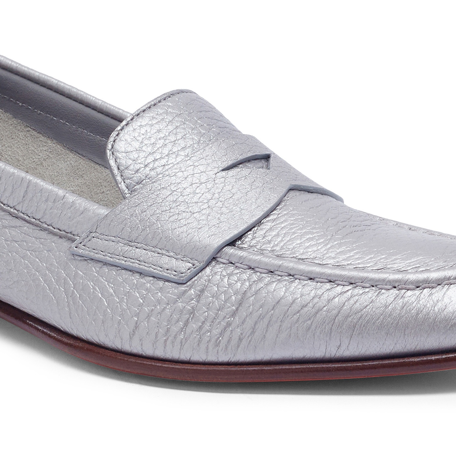 Women's silver tumbled leather penny loafer - 6