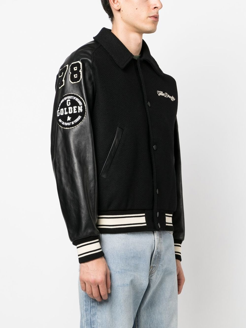 Wool and leather bomber jacket - 5