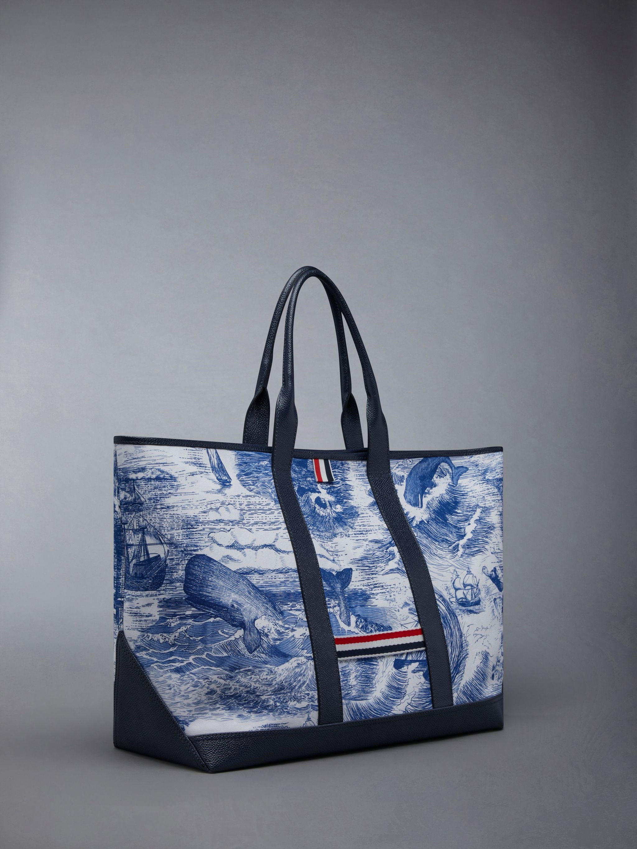 Nautical Toile Canvas Leather Handle Medium Tool Tote - 2