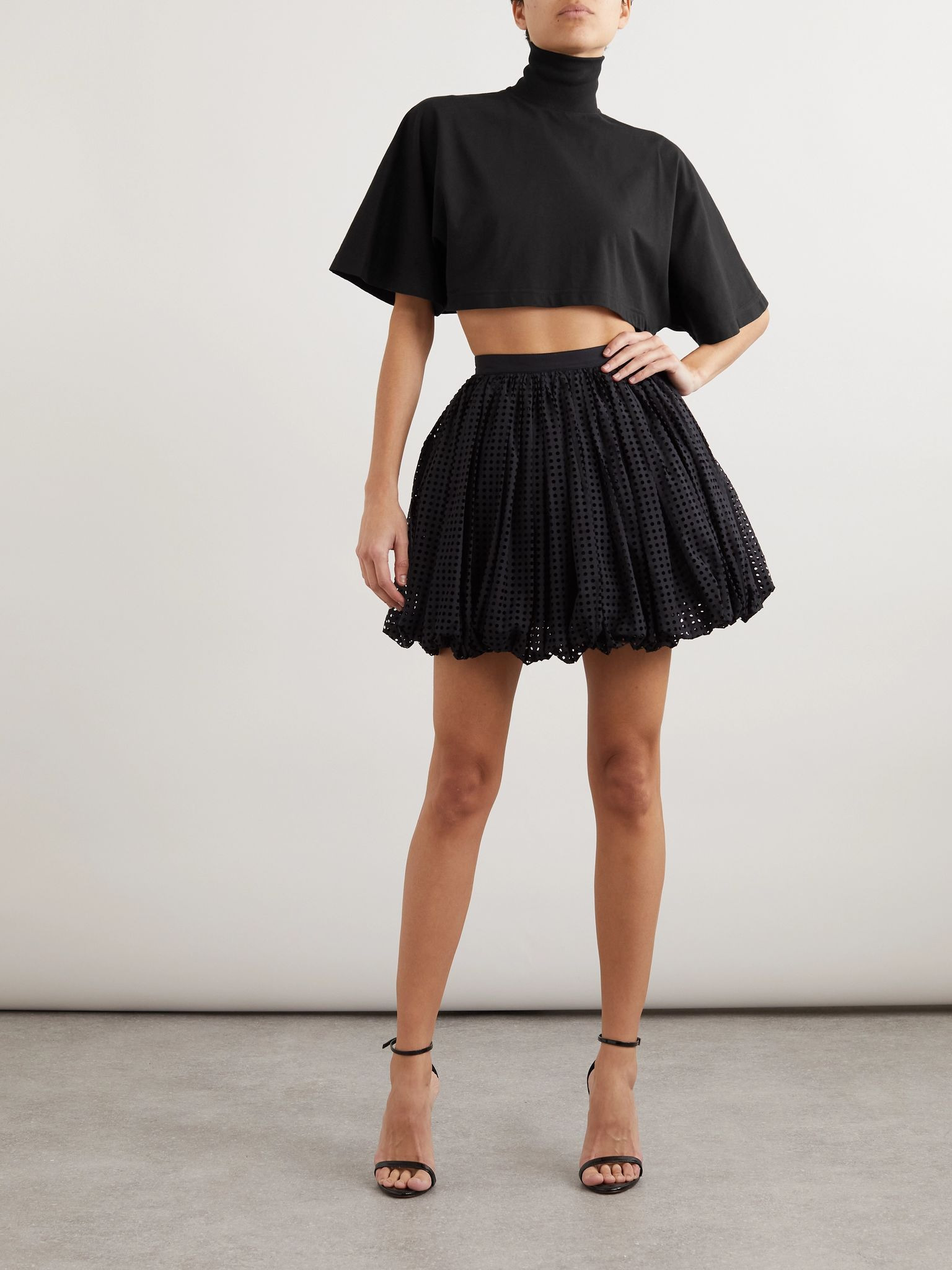 Cropped cotton-jersey turtleneck T-shirt Black - 2