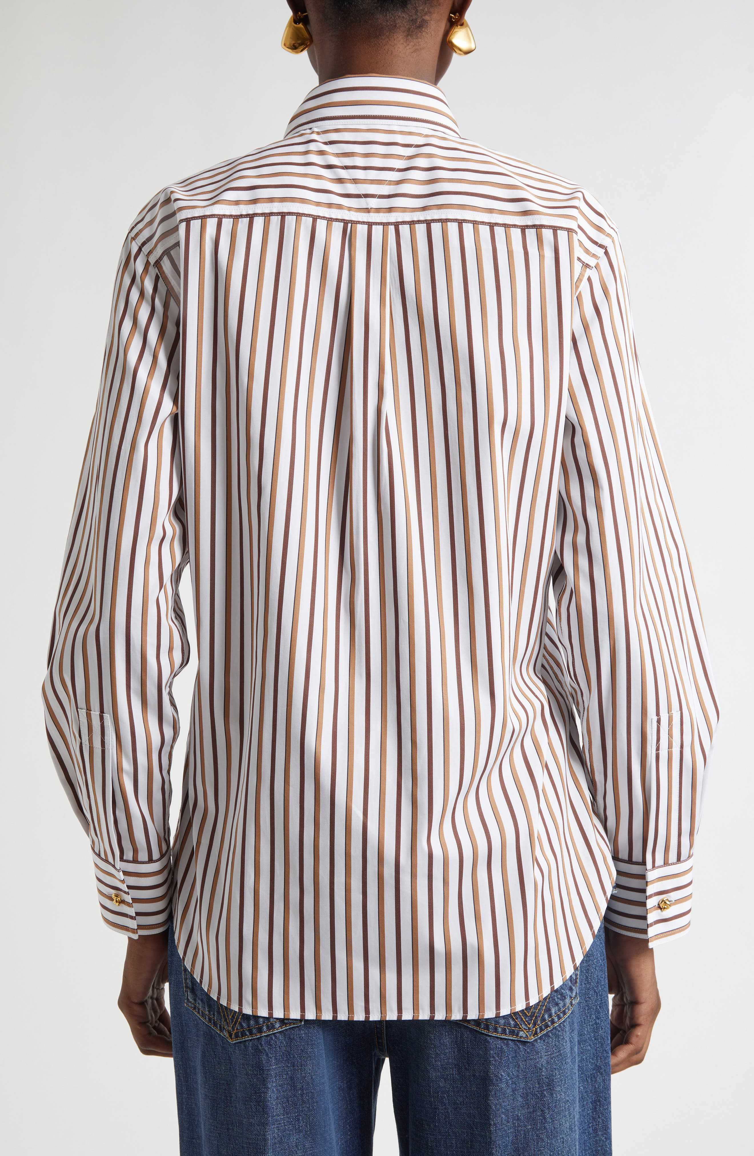 Bottega Veneta Bold Stripe Cotton Poplin Button-Up Shirt in 9070 Chalk/Toffee/Brown at Nordstrom - 3