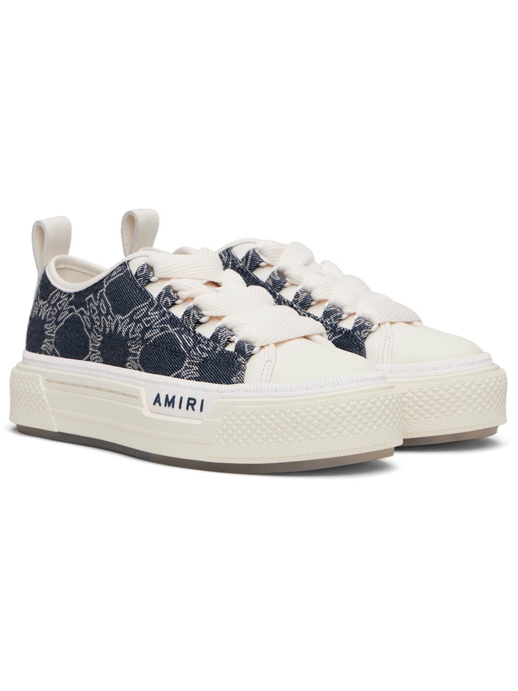 Navy & White MA Quad Denim Court Low Sneakers - 4