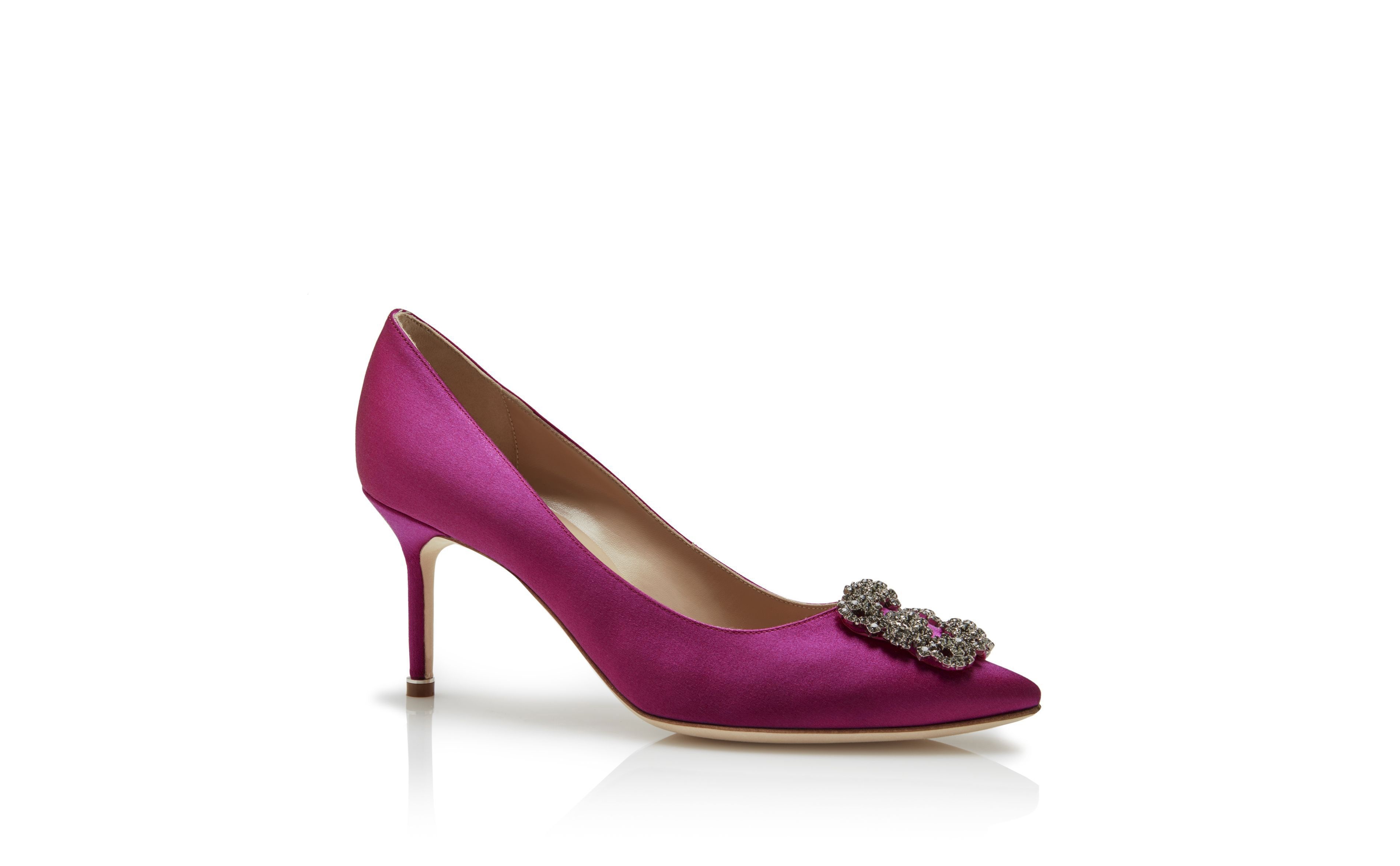 Dark Fuchsia Satin Jewel Buckle Pumps - 3