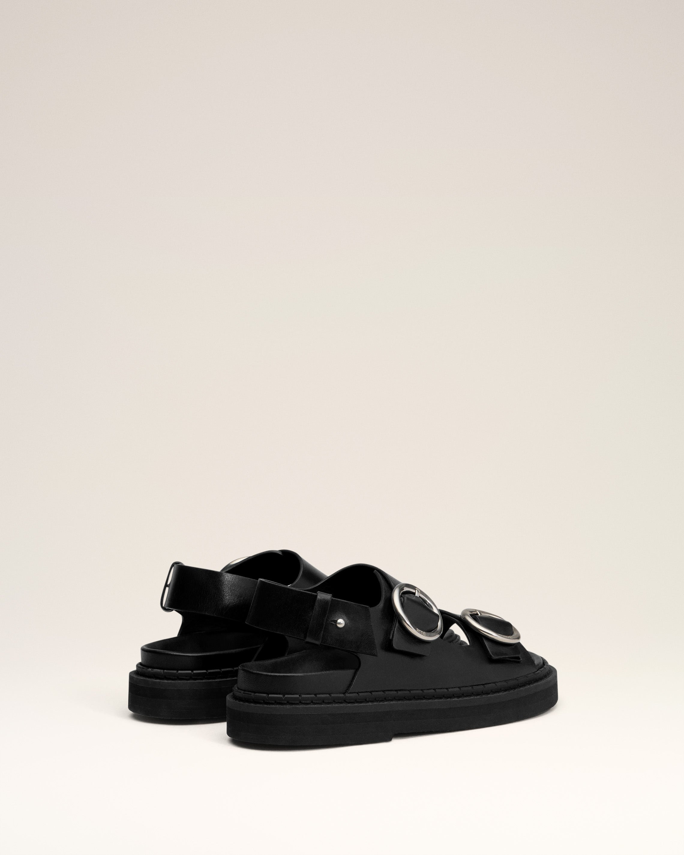 BLACK LEATHER FUSSBET MIDI SANDALS - 4