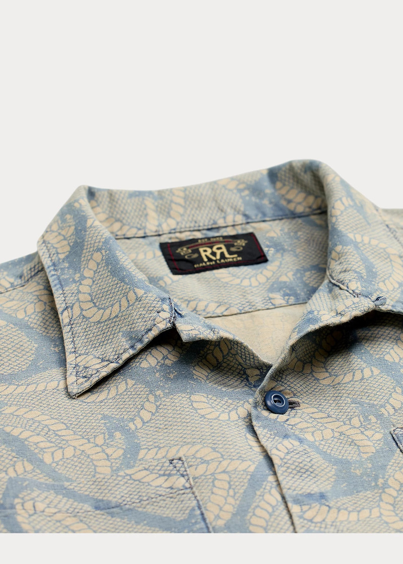 Indigo Anchor-Print Camp Shirt 3