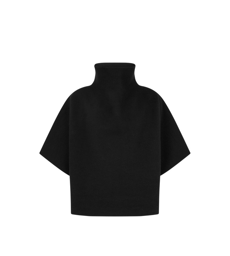 ULTRAFINE CASHMERE BLEND FUNNEL NECK SCULPTURAL T-SHIRT - 1