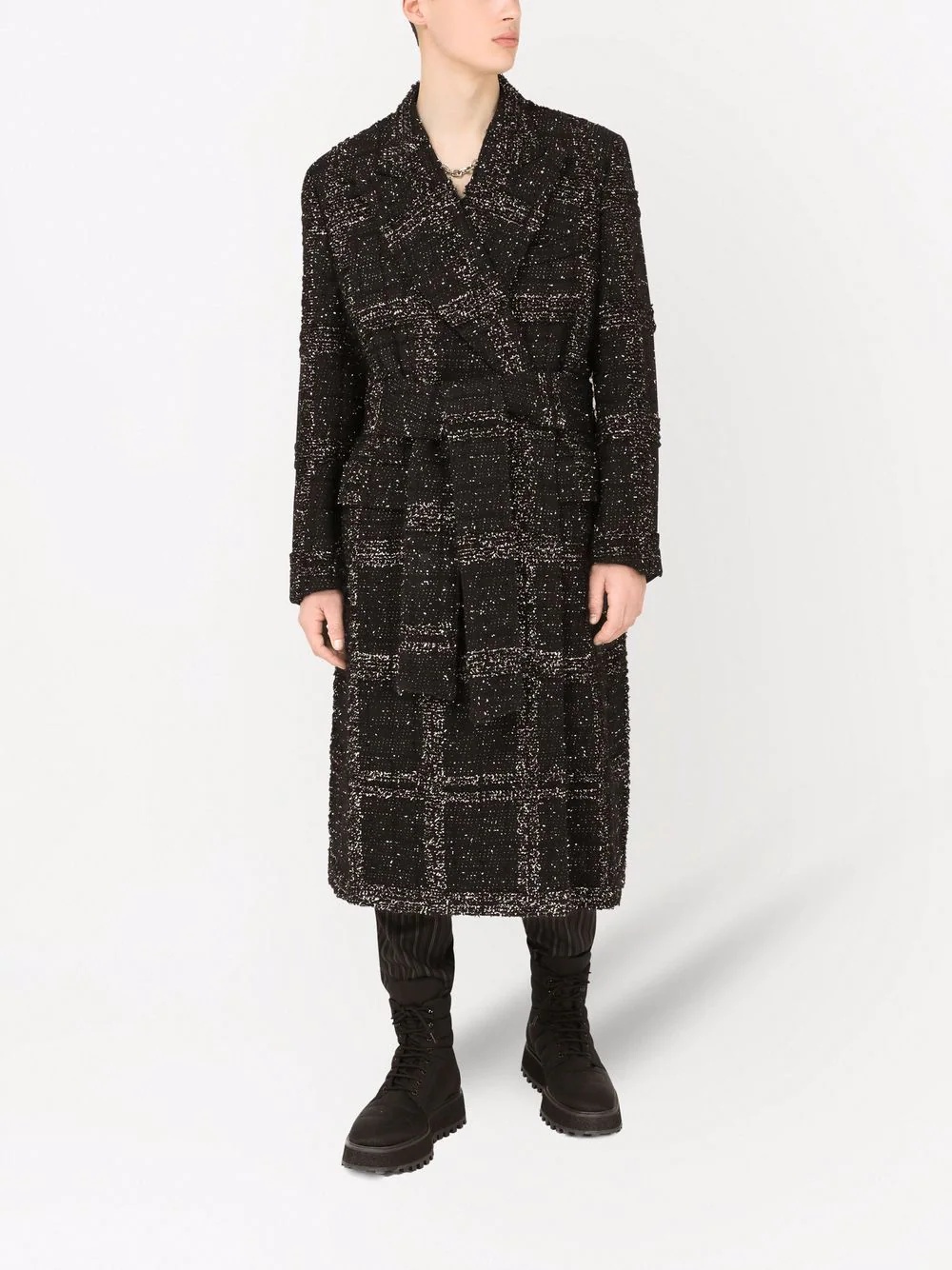 check-print wrap coat - 2