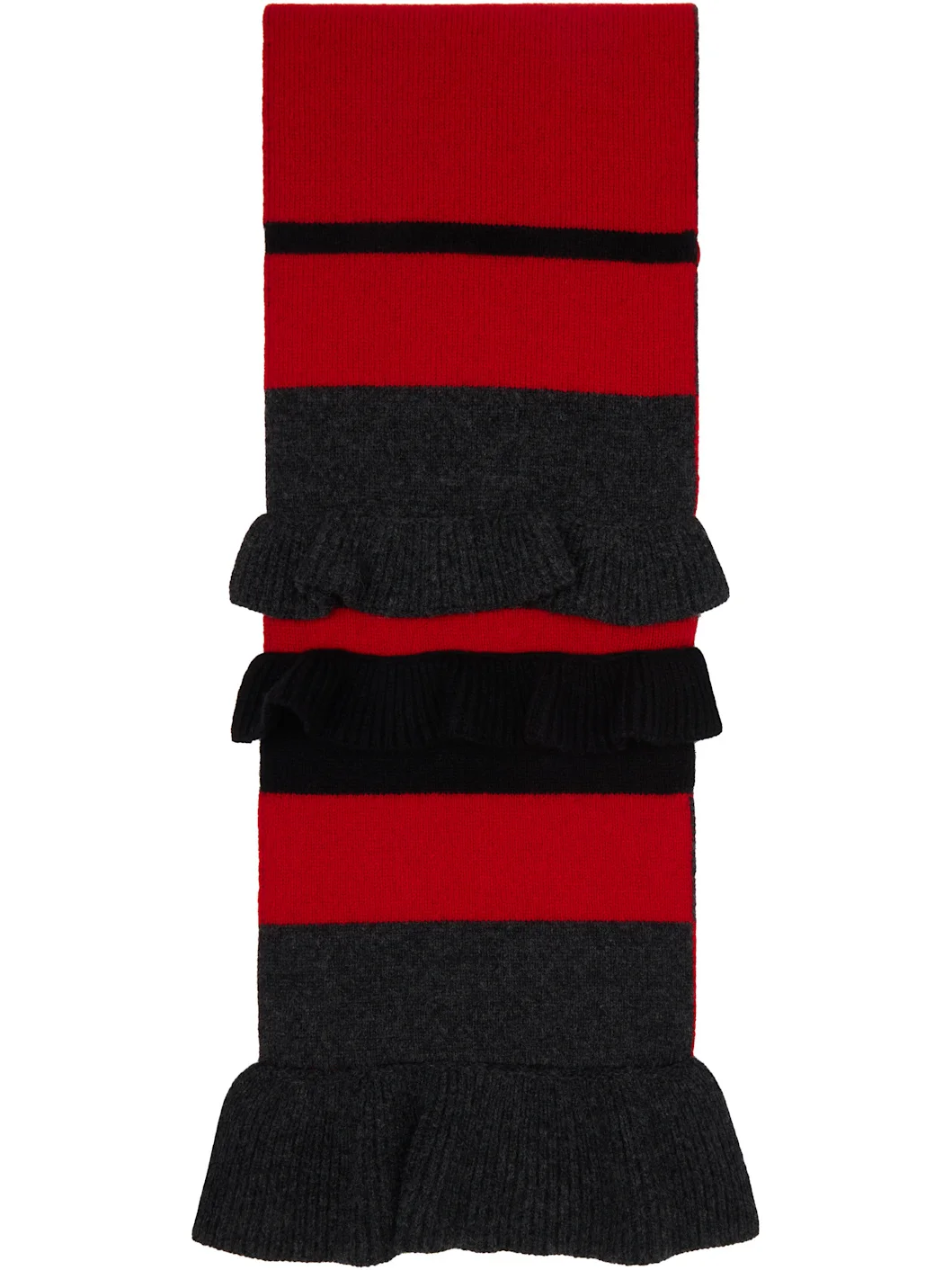 Red & Gray Ruffle Graphic Logo Knit Scarf - 1